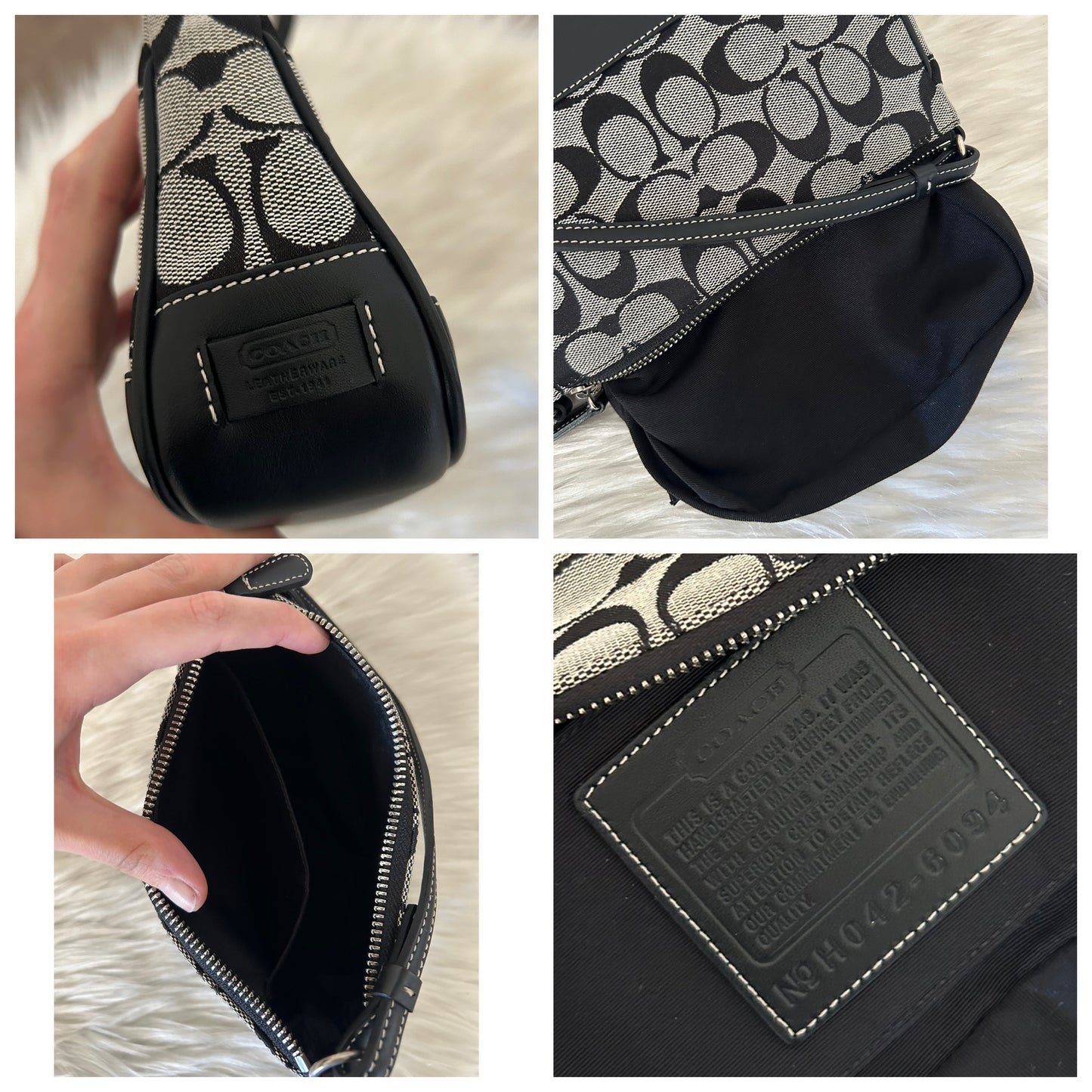 Coach baguette in monogram in tela e pelle