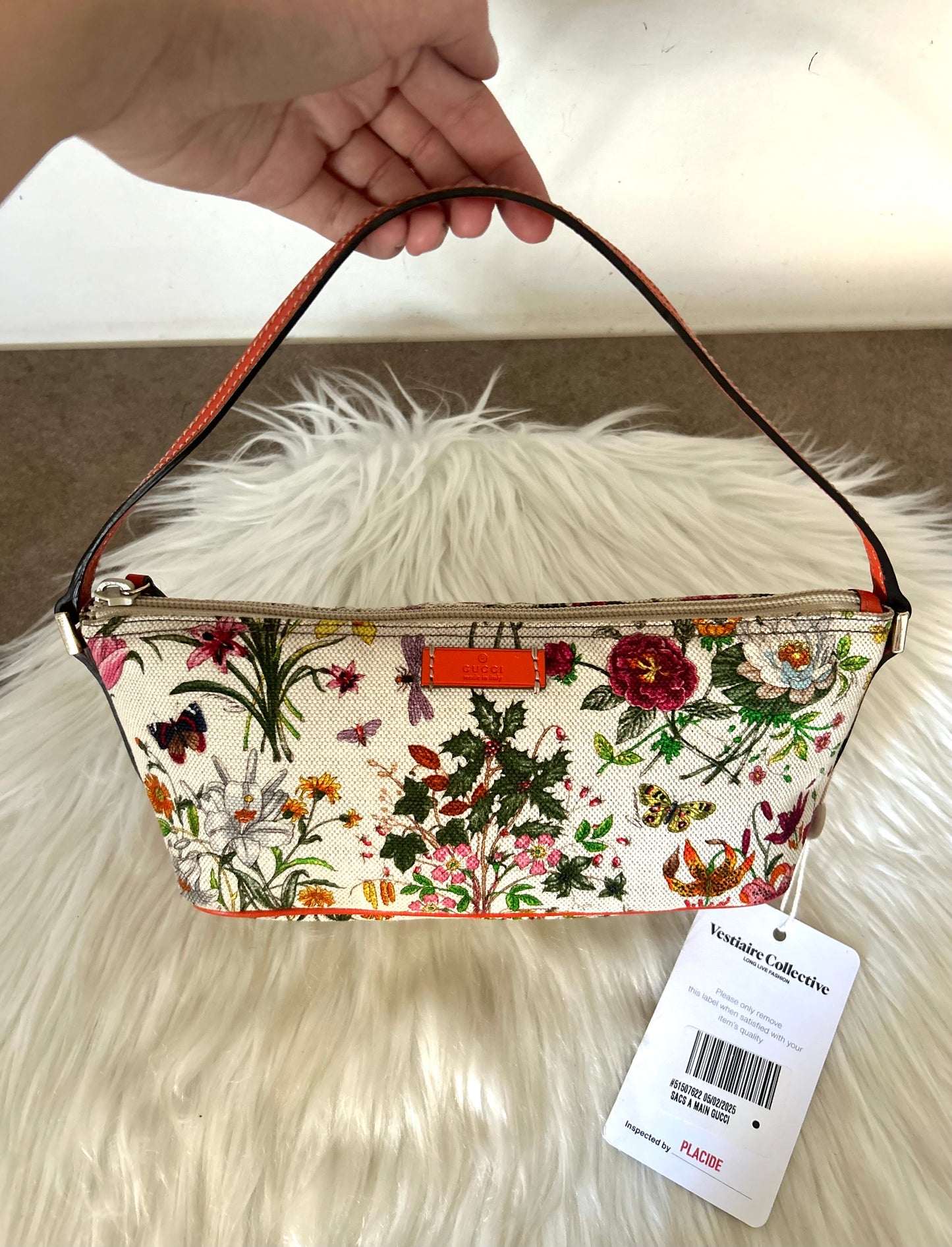 Gucci Boat floreale con parti in pelle arancione fluo