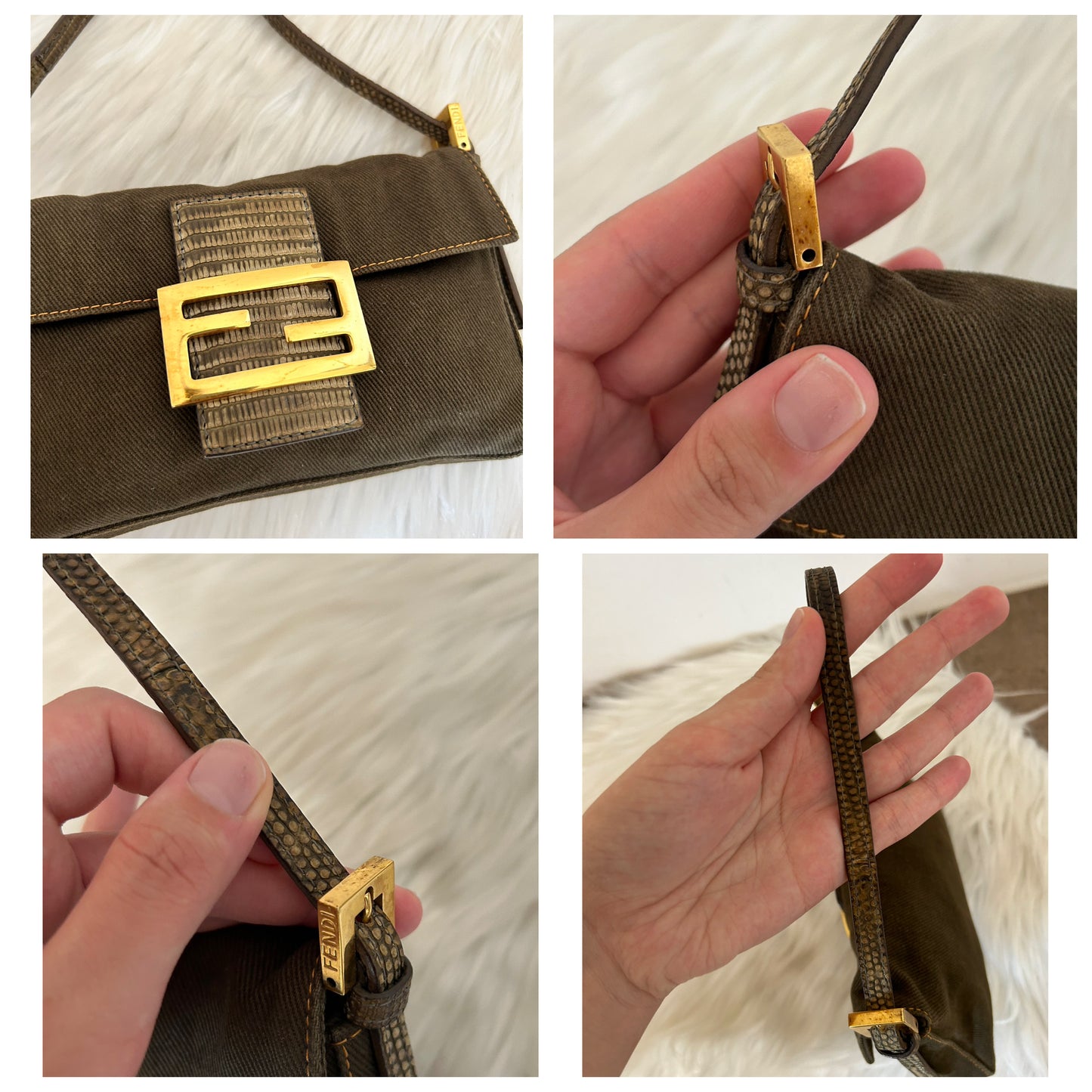 Fendi mini baguette verde oliva in pelle di pitone - Pezzo unico