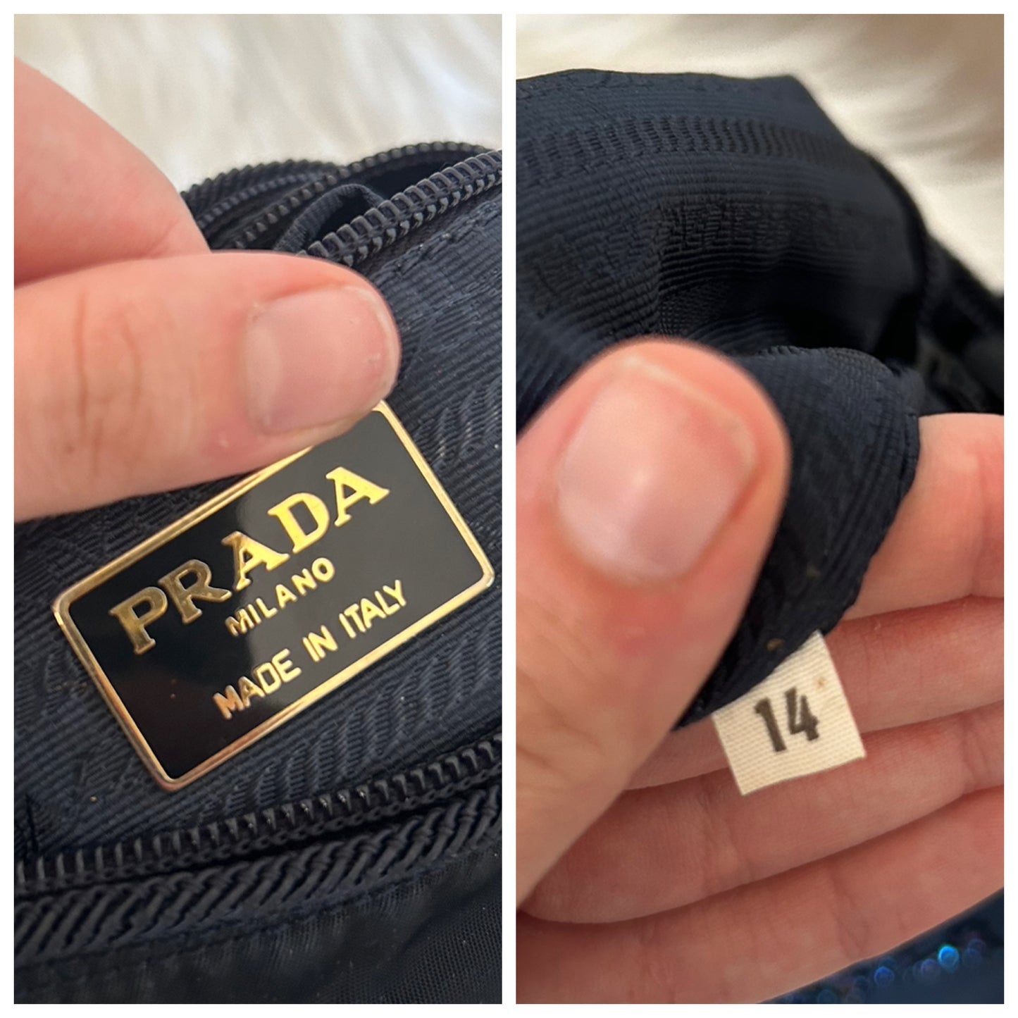 Prada con logo in perline olografiche