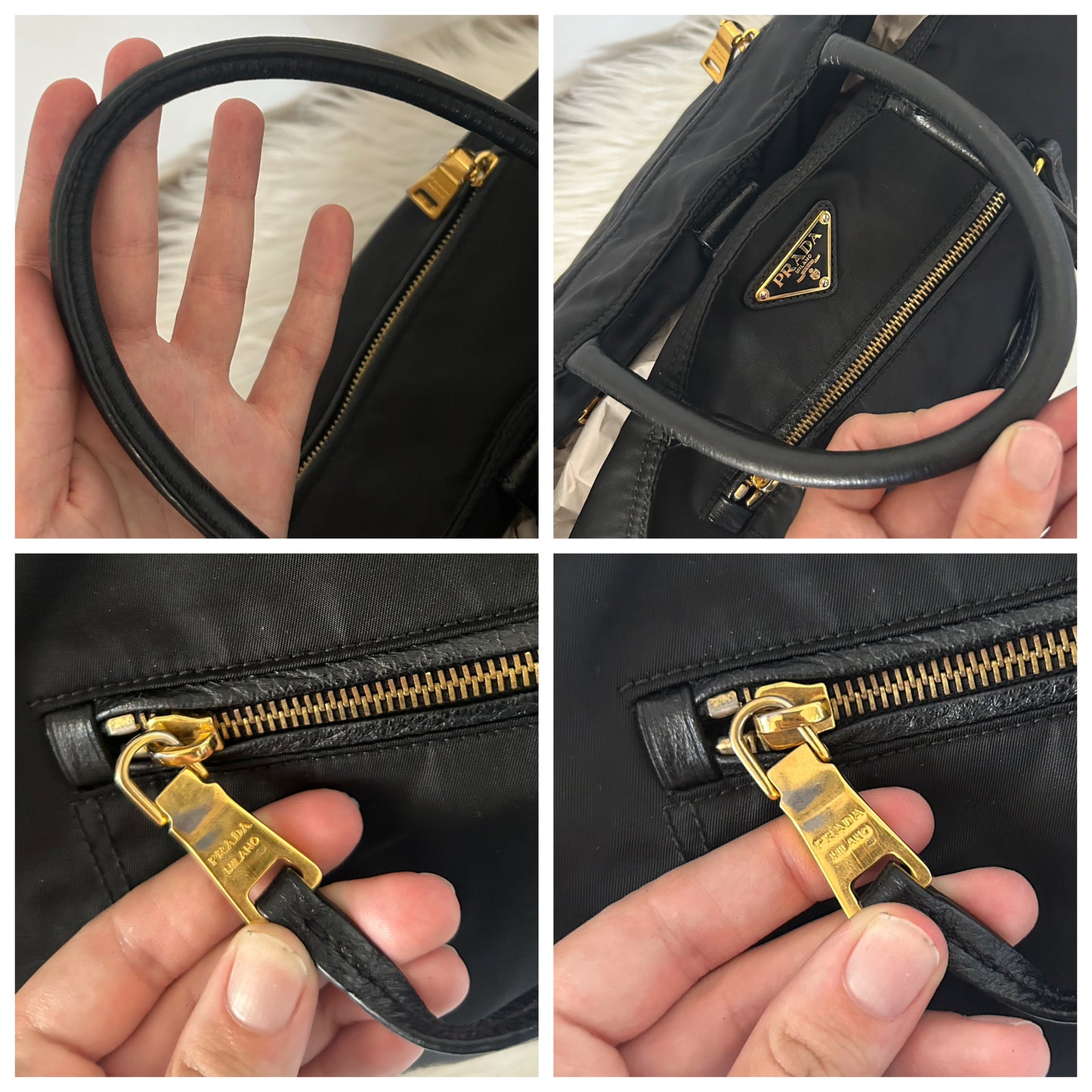 Prada tote nera in nylon e pelle