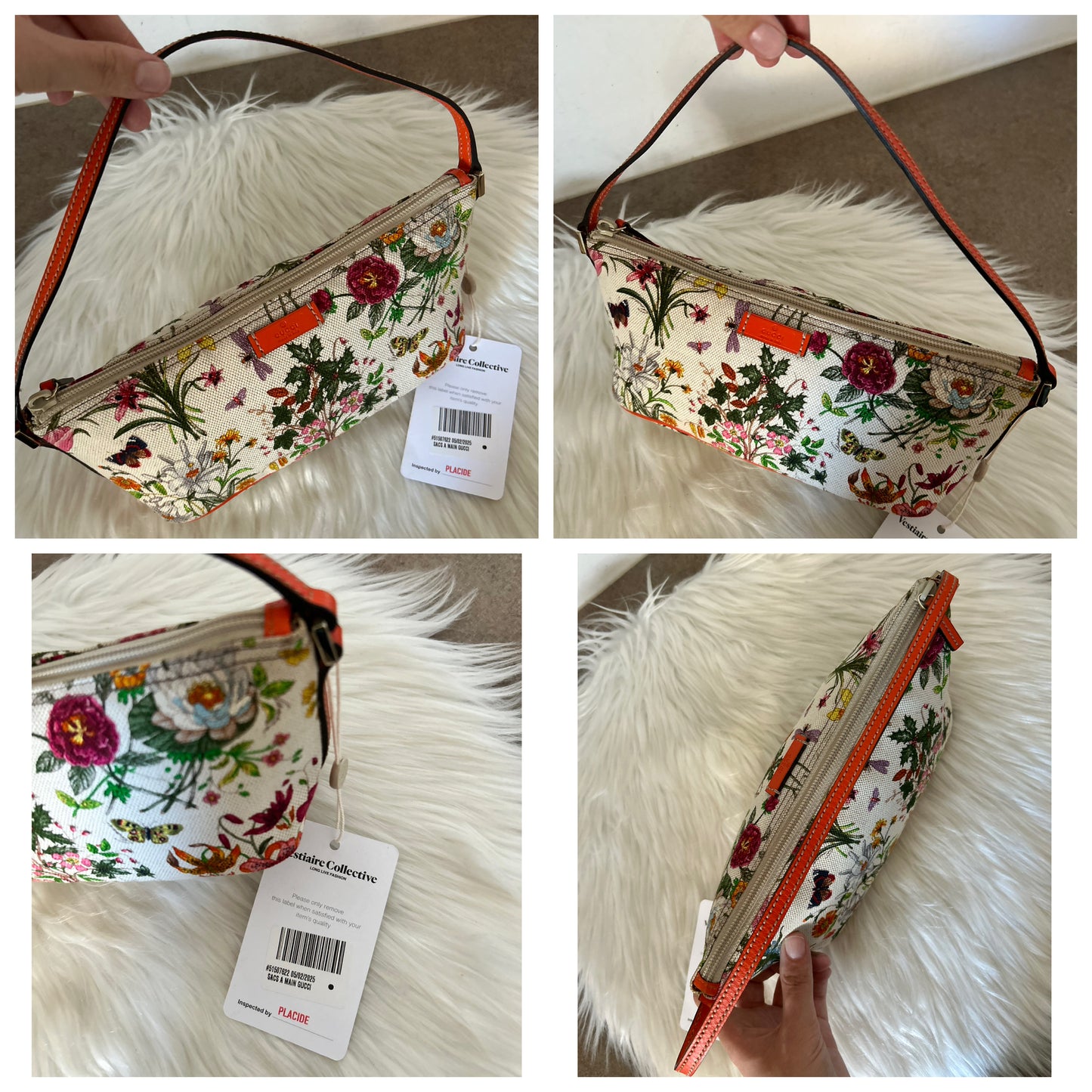 Gucci Boat floreale con parti in pelle arancione fluo