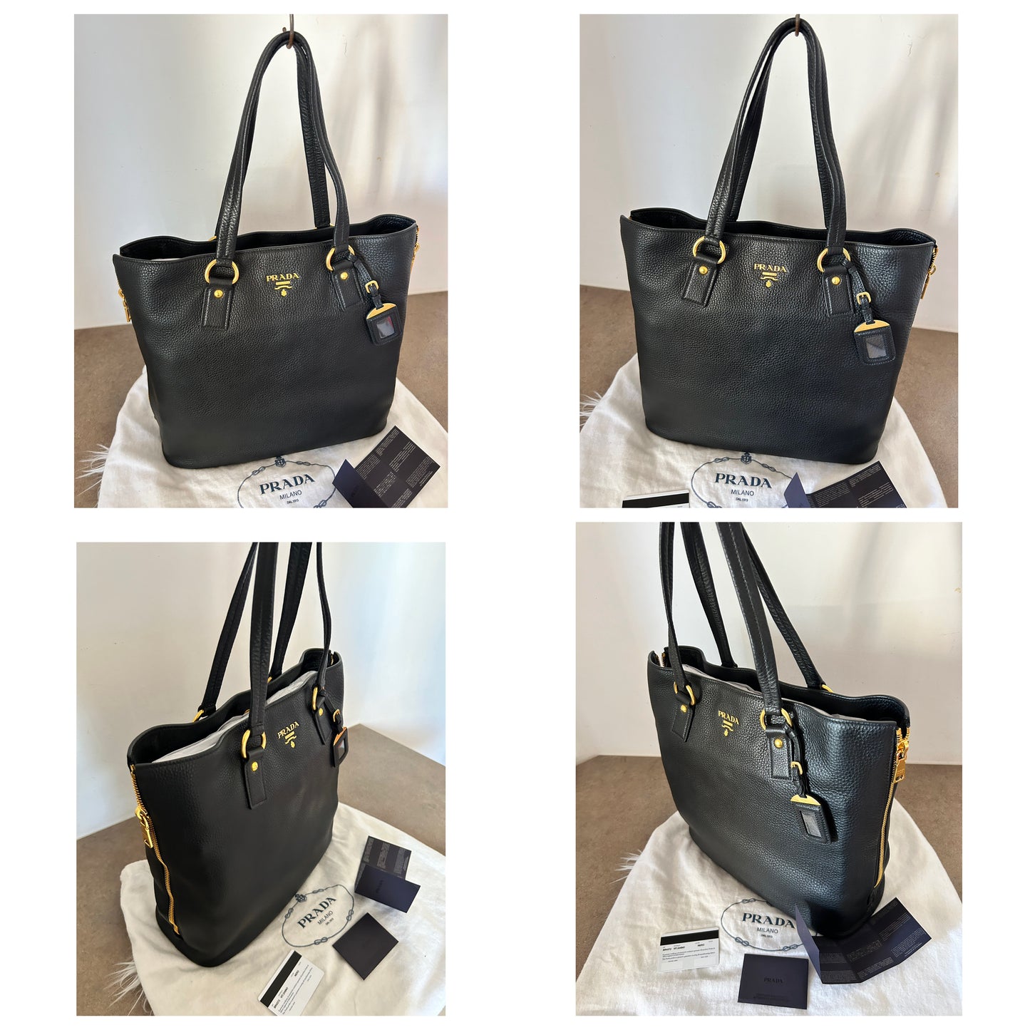 Borsa Prada tote in pelle martellata nera