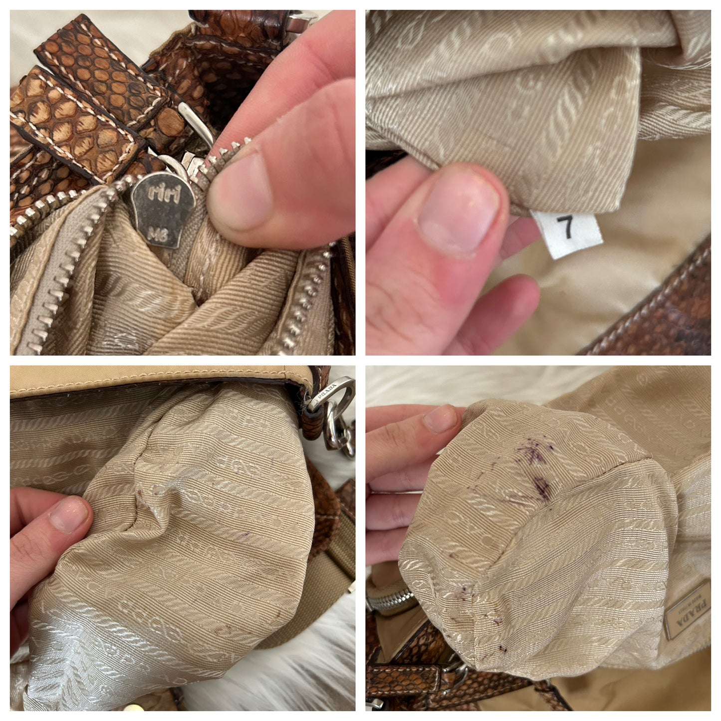 Prada Multipocket baguette in pelle di pitone e nylon