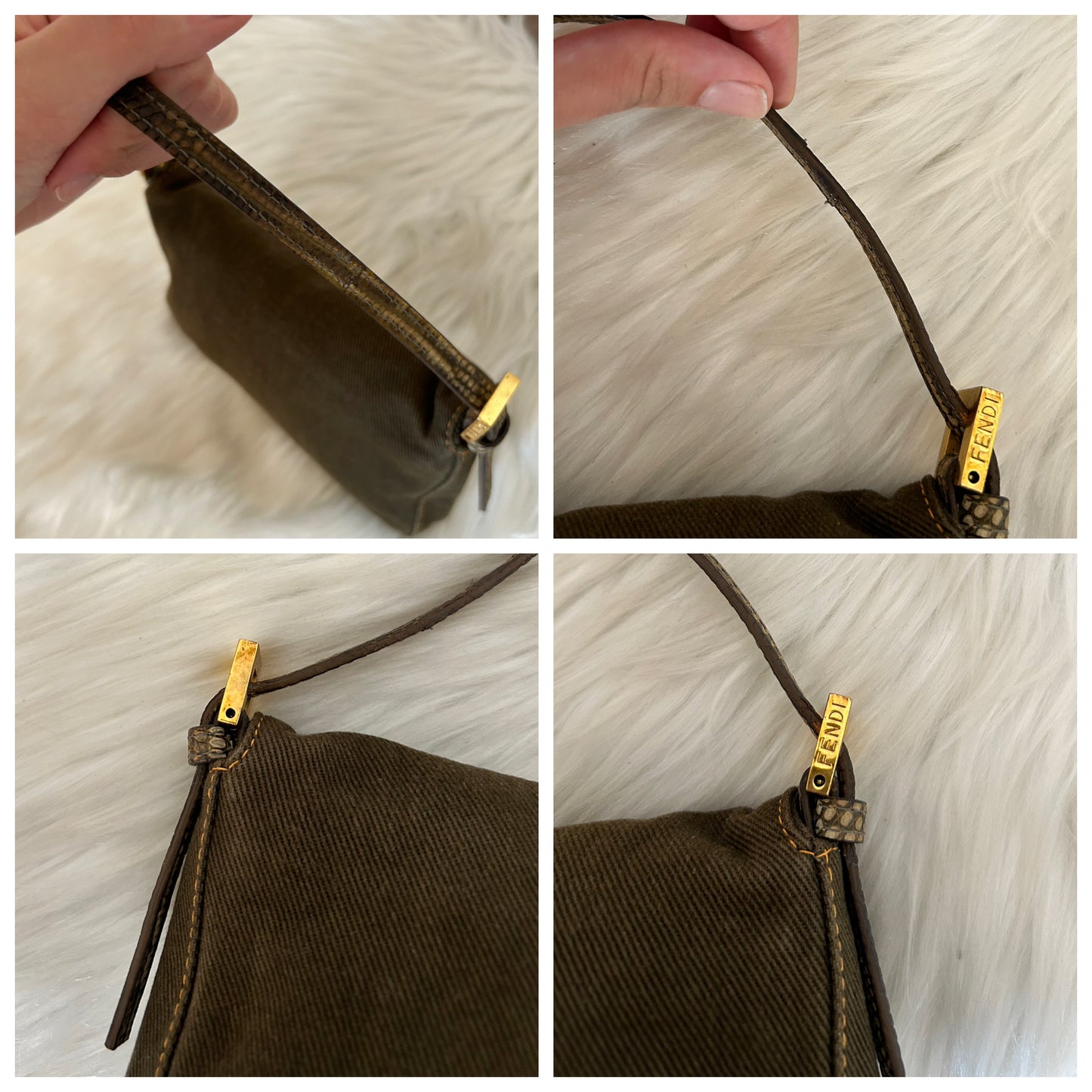 Fendi mini baguette verde oliva in pelle di pitone - Pezzo unico