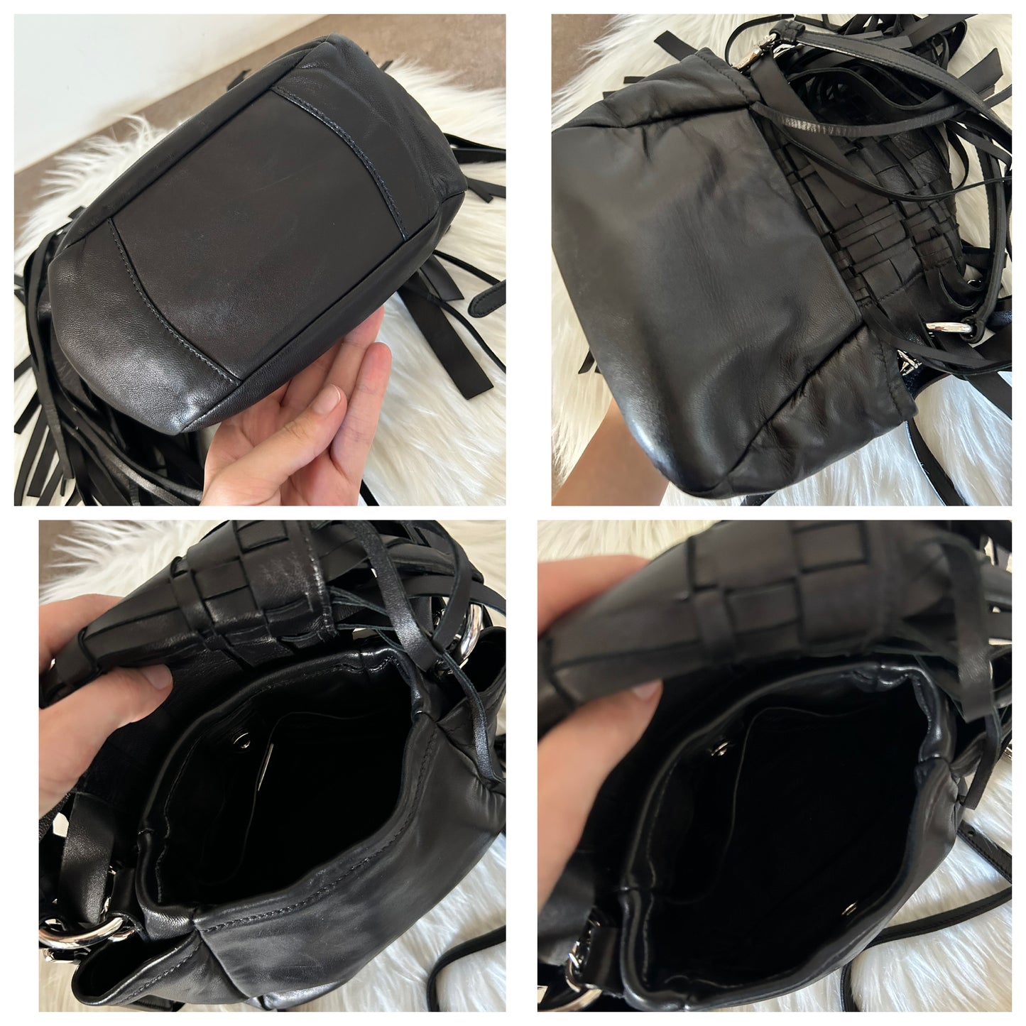 Prada in pelle nera con frange