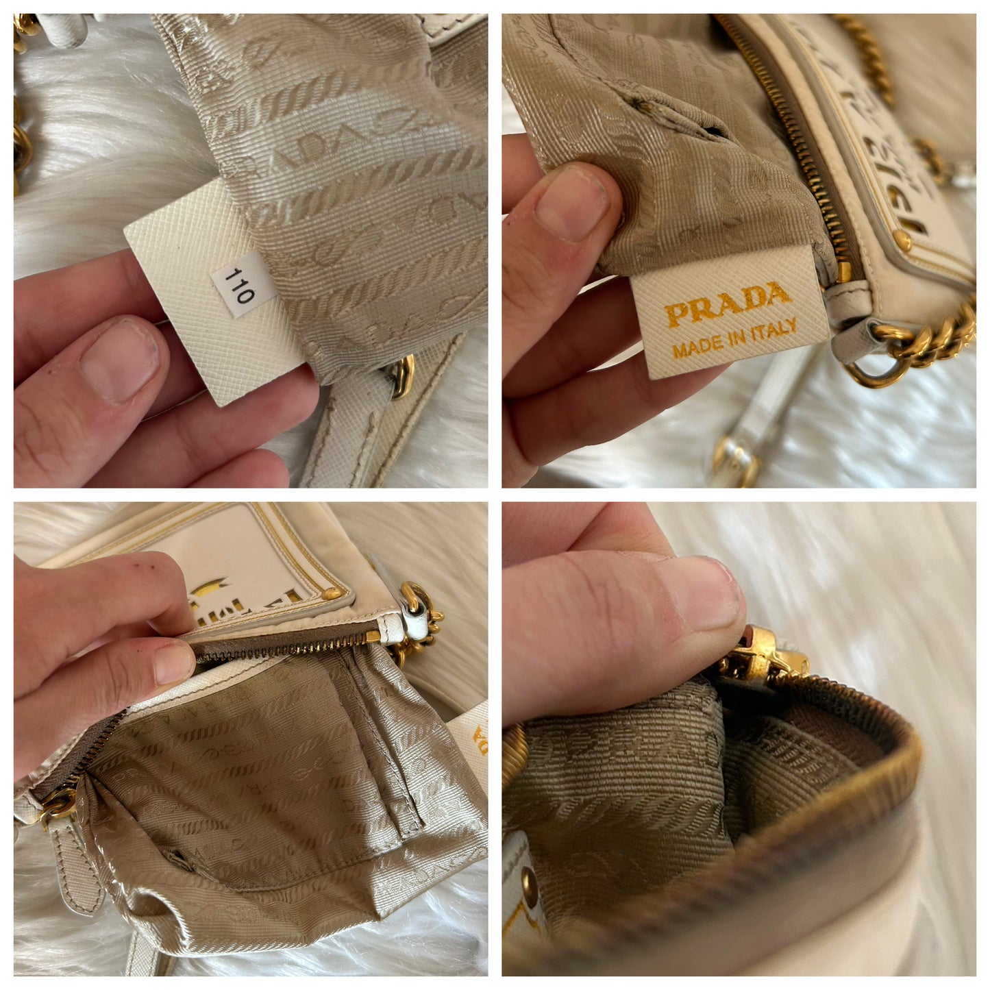 Prada a tracolla in pelle e nylon bianca