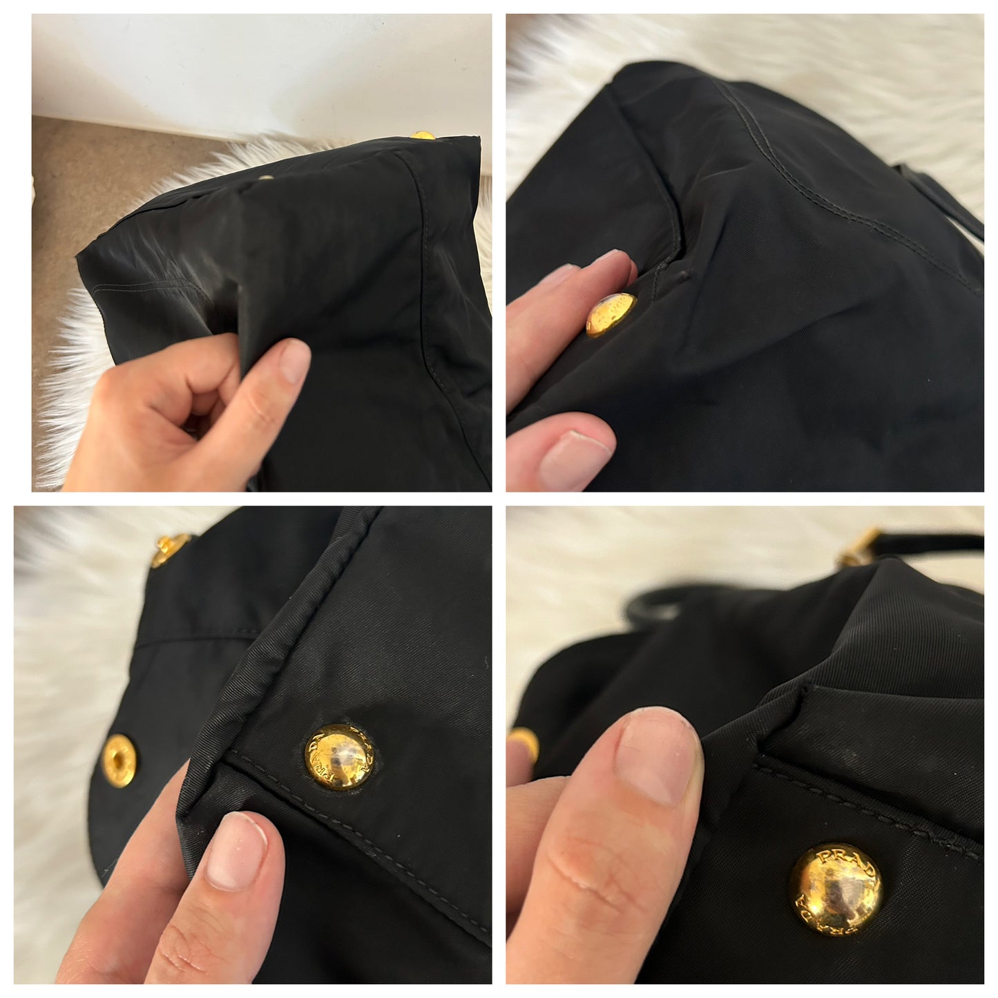 Prada tote nera in nylon e pelle