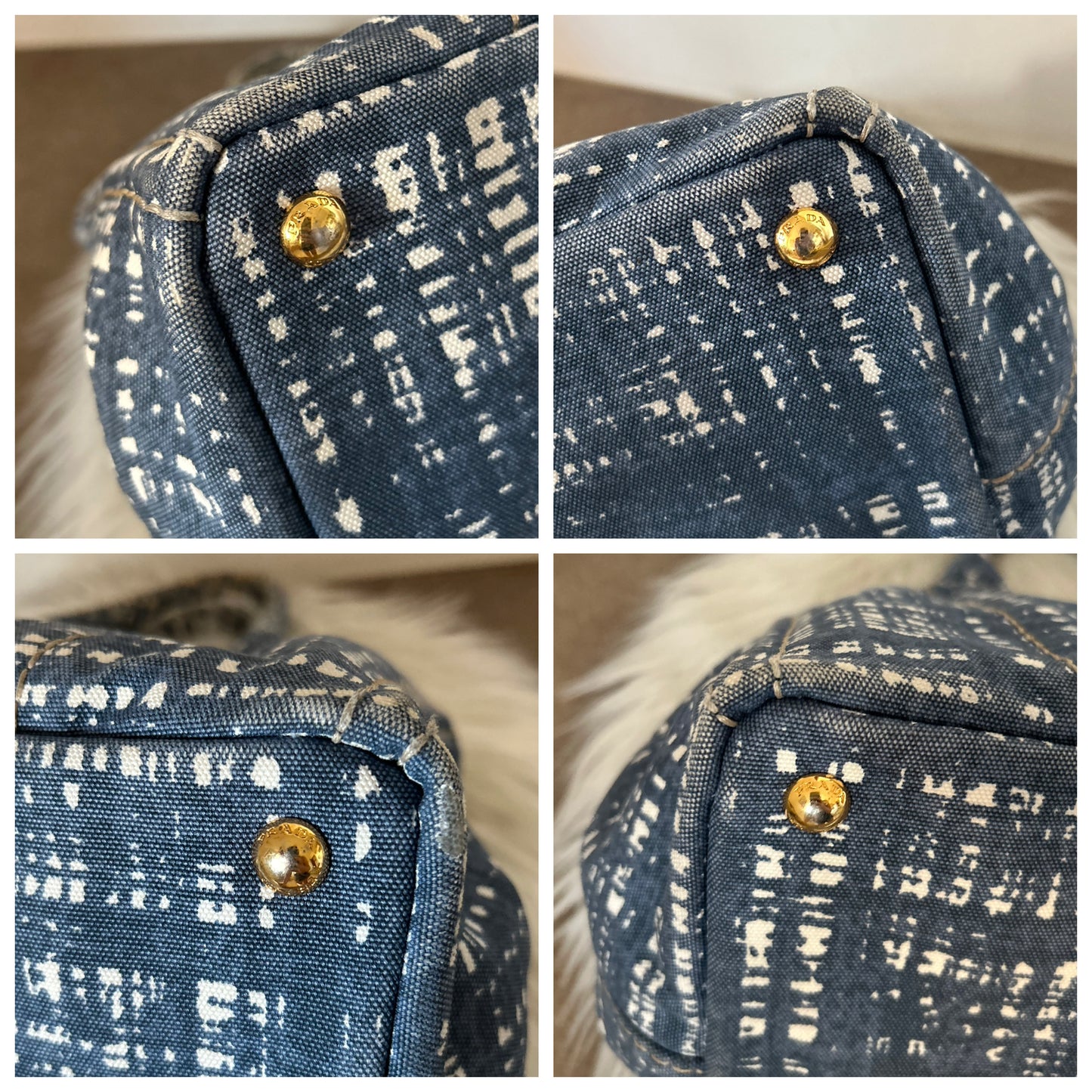 Prada tote in canapa stampata con cartellini