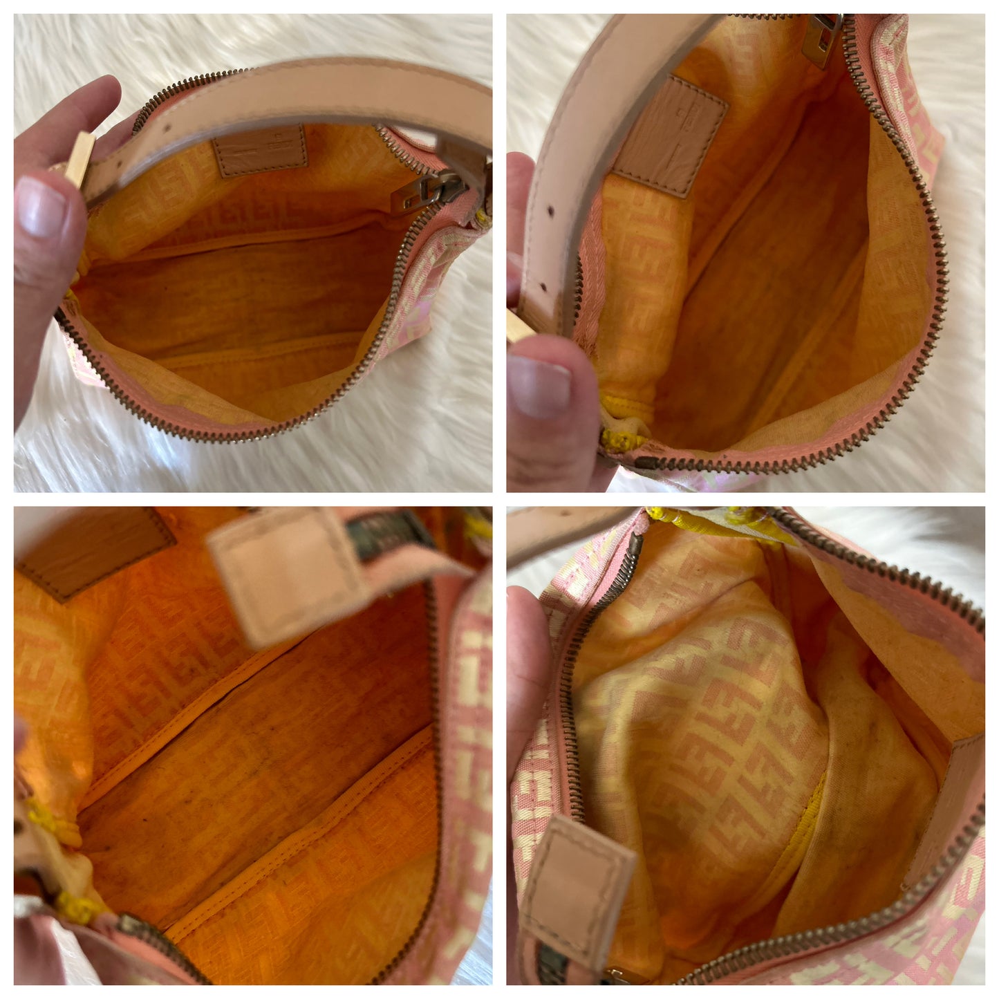 Fendi baguette rosa e panna in monogram zucchino