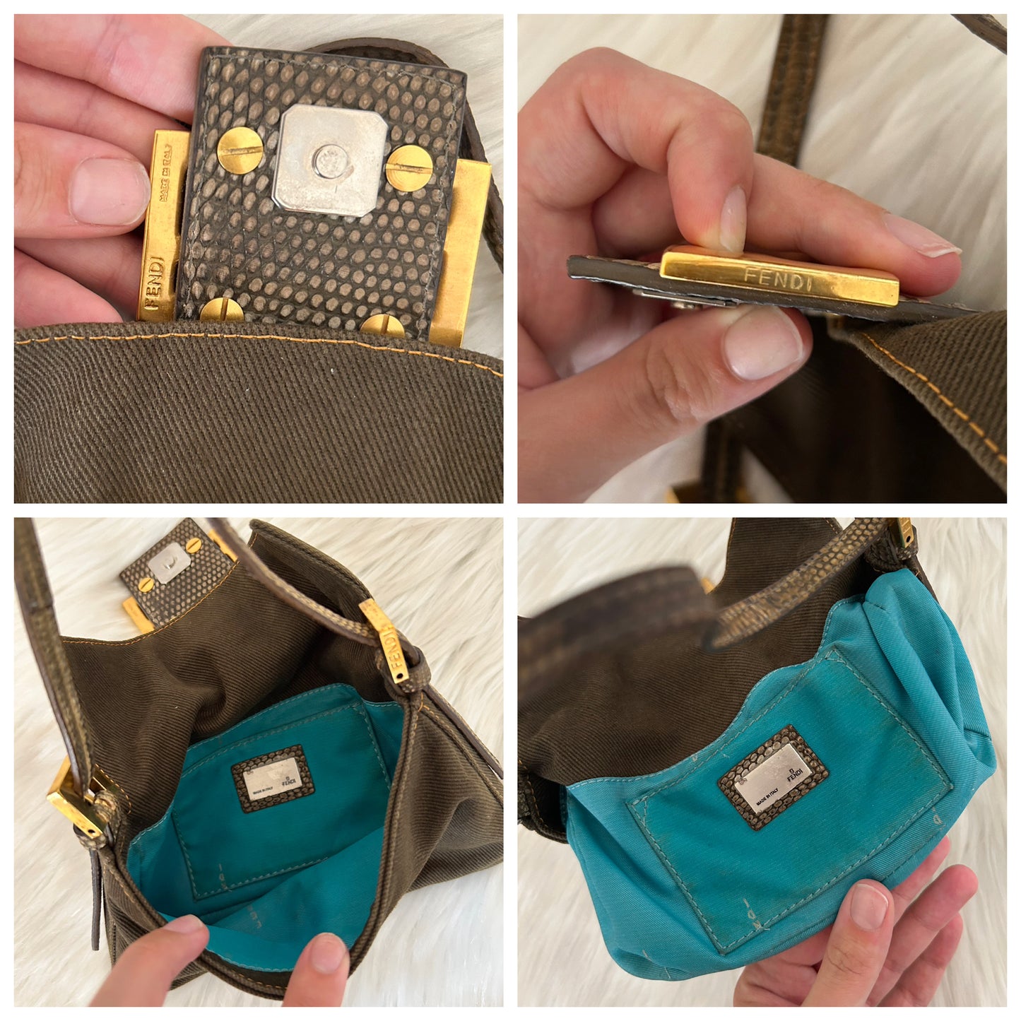 Fendi mini baguette verde oliva in pelle di pitone - Pezzo unico