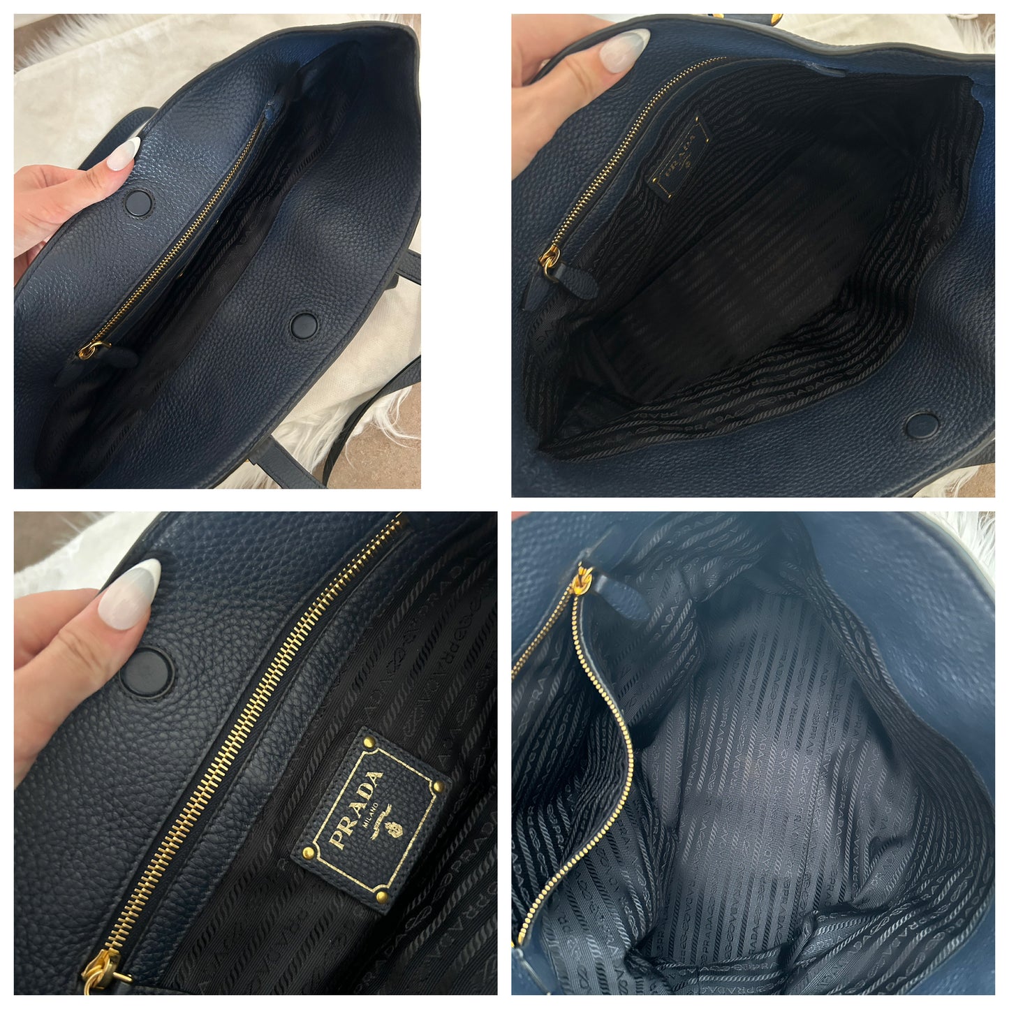 Prada Shopping in pelle blu scuro