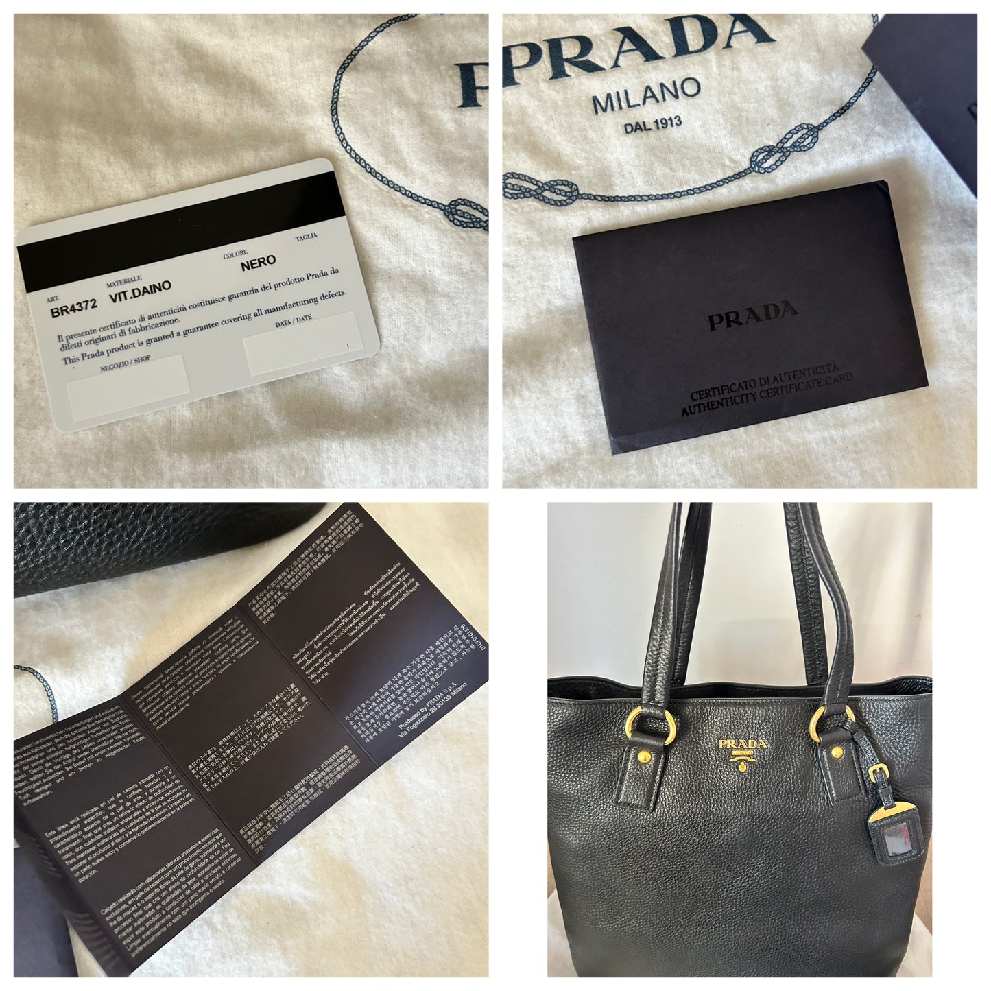 Borsa Prada tote in pelle martellata nera
