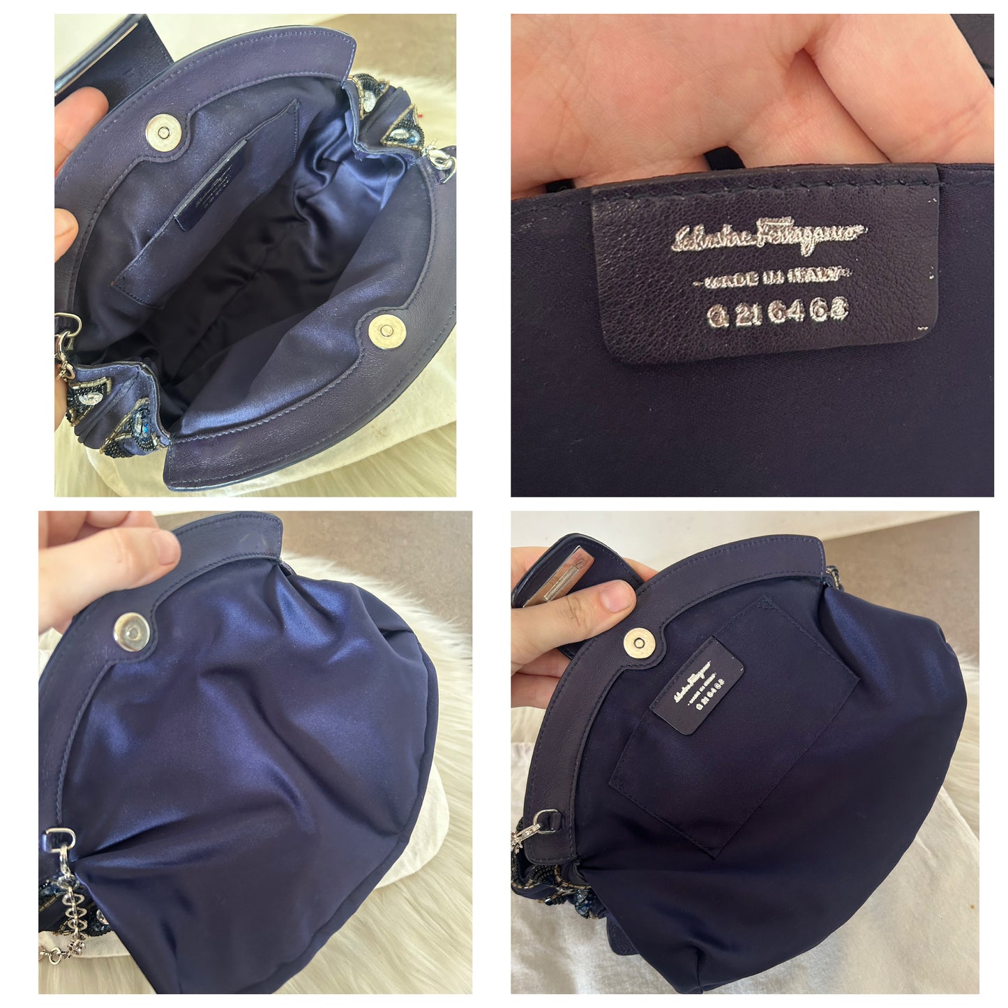 Pochette Salvatore Ferragamo in raso blu