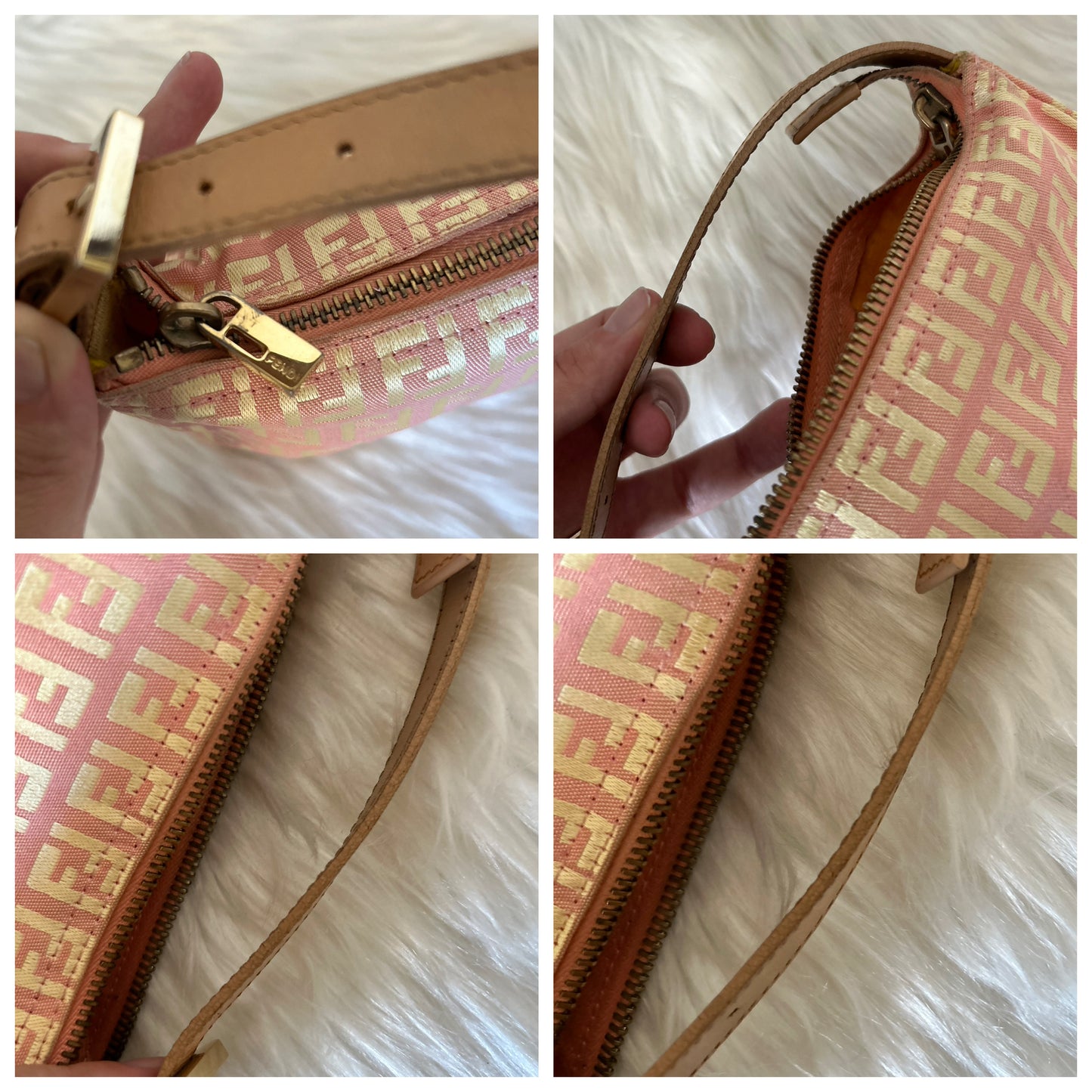 Fendi baguette rosa e panna in monogram zucchino