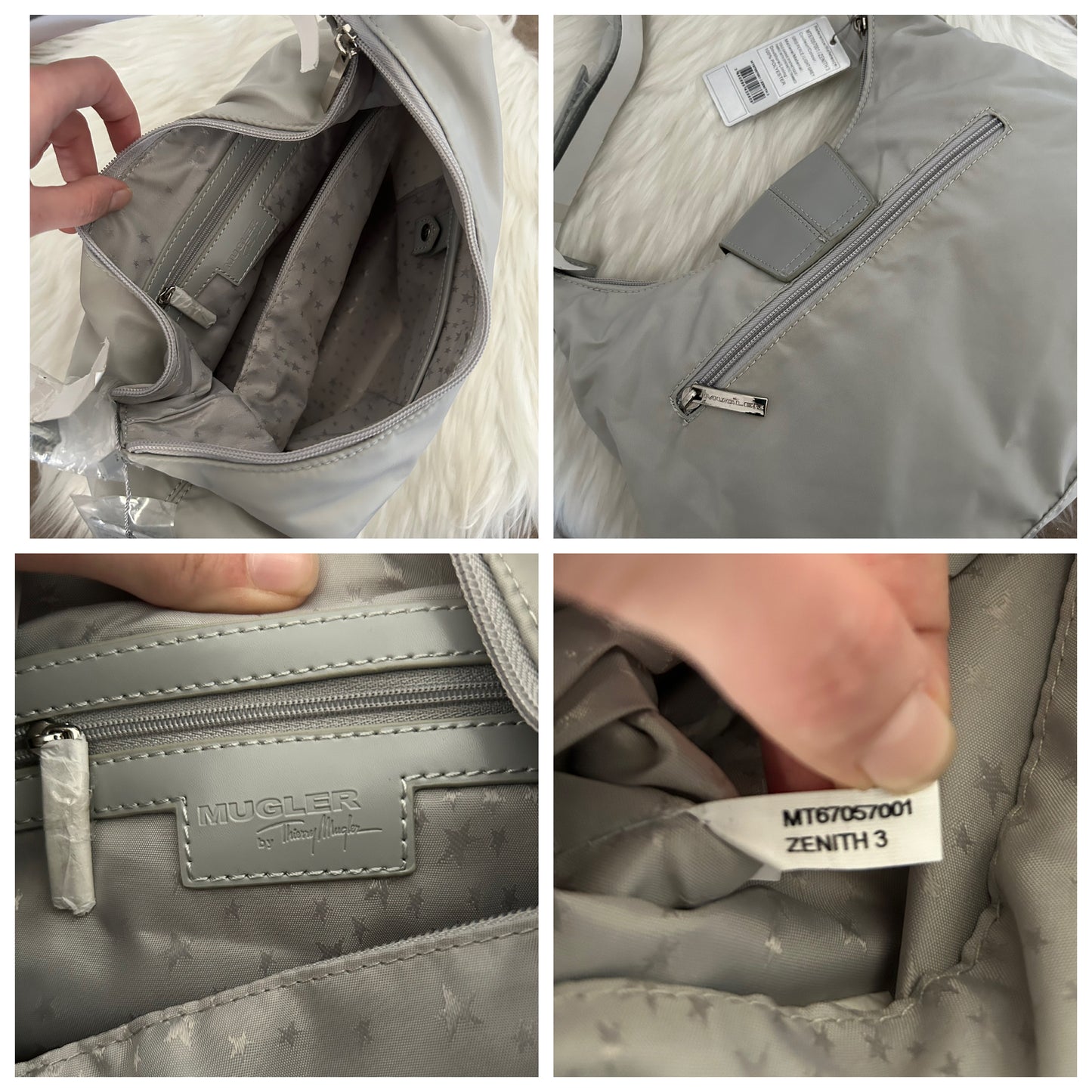 Borsa Thierry Mugler tote bag grigia in nylon nuova con cartellini