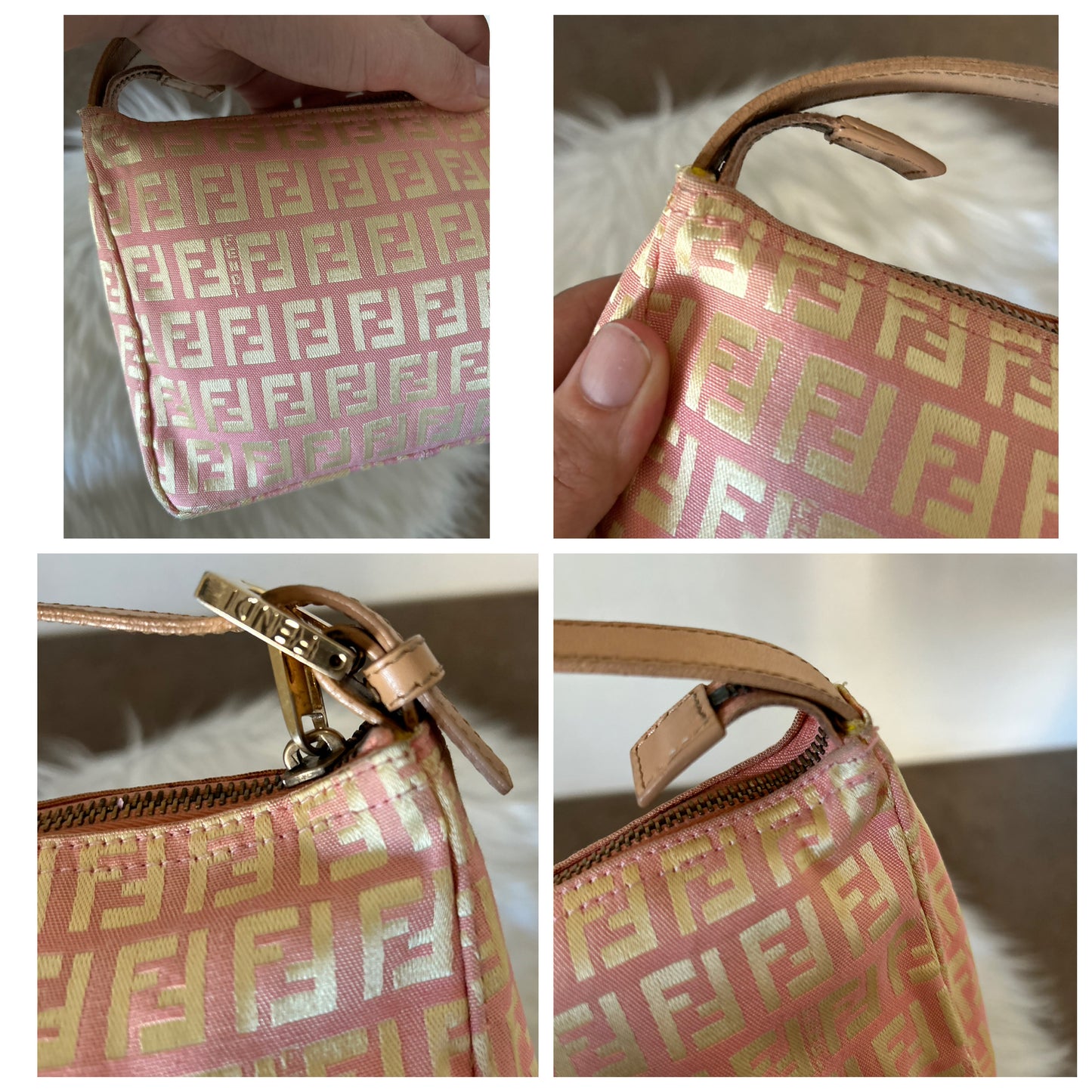 Fendi baguette rosa e panna in monogram zucchino