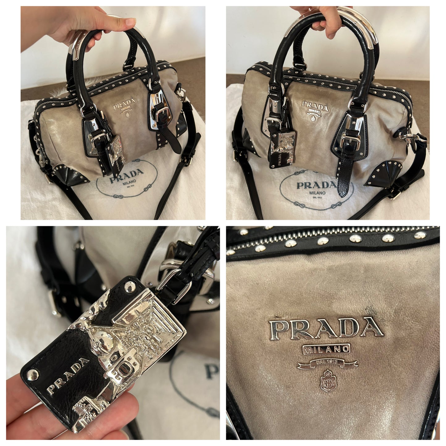 Bauletto Prada in pelle con borchie