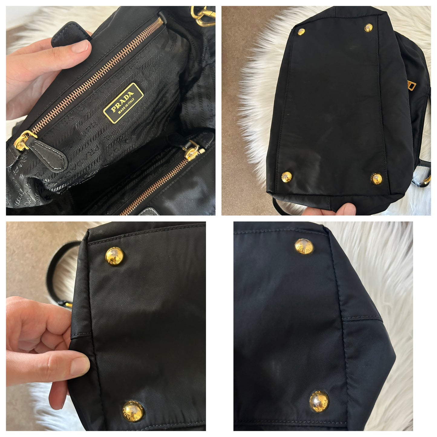 Prada tote nera in nylon e pelle