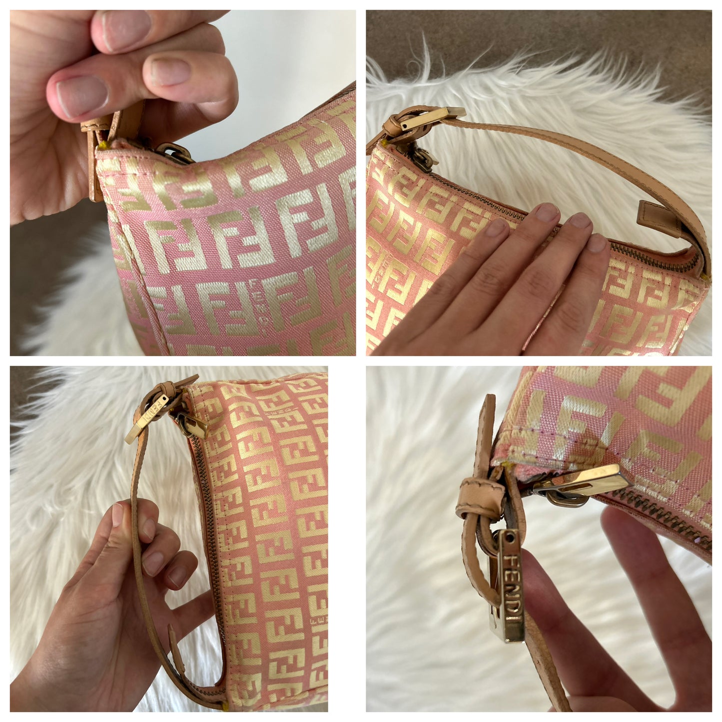 Fendi baguette rosa e panna in monogram zucchino