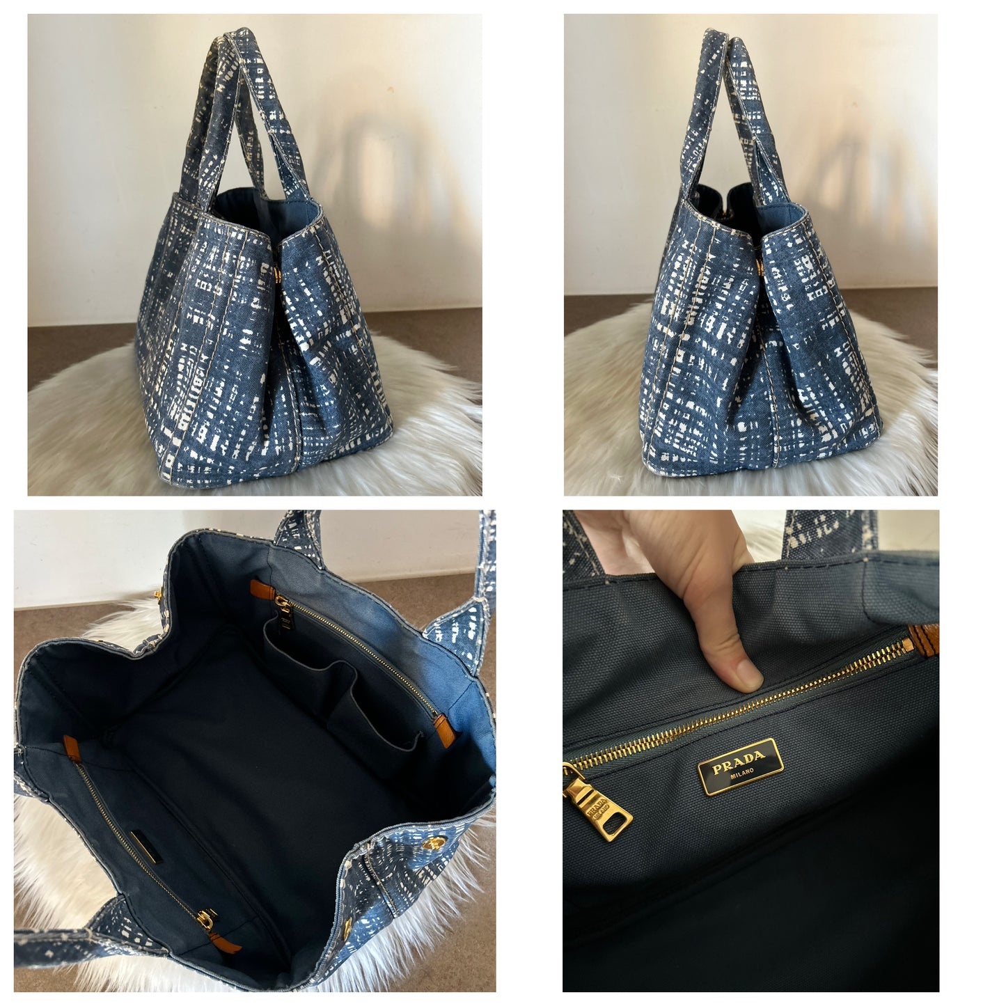 Prada tote in canapa stampata con cartellini