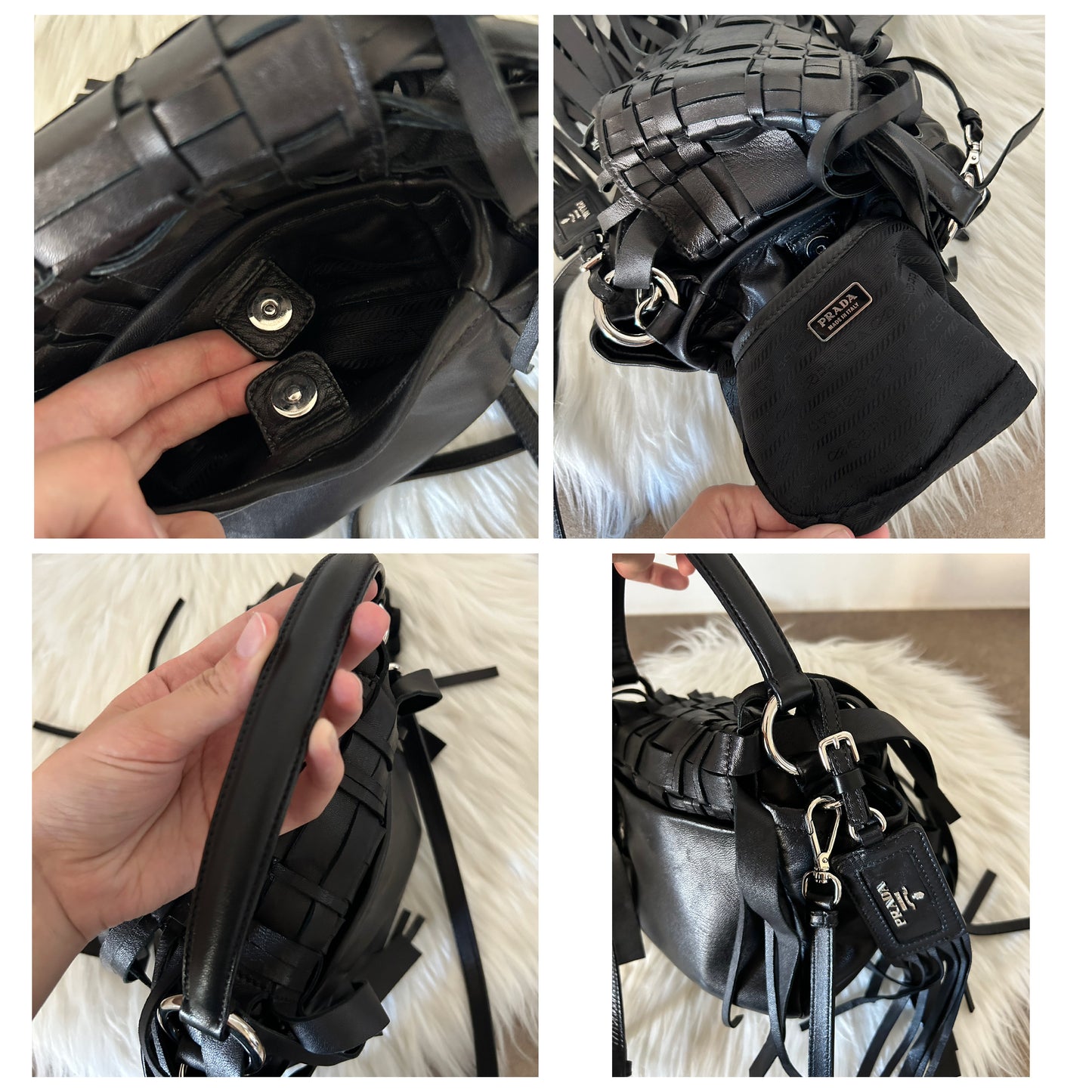 Prada in pelle nera con frange