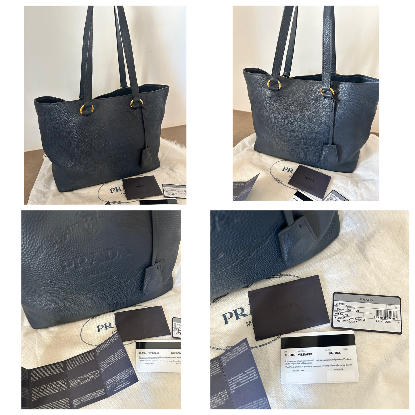 Prada Shopping in pelle blu scuro