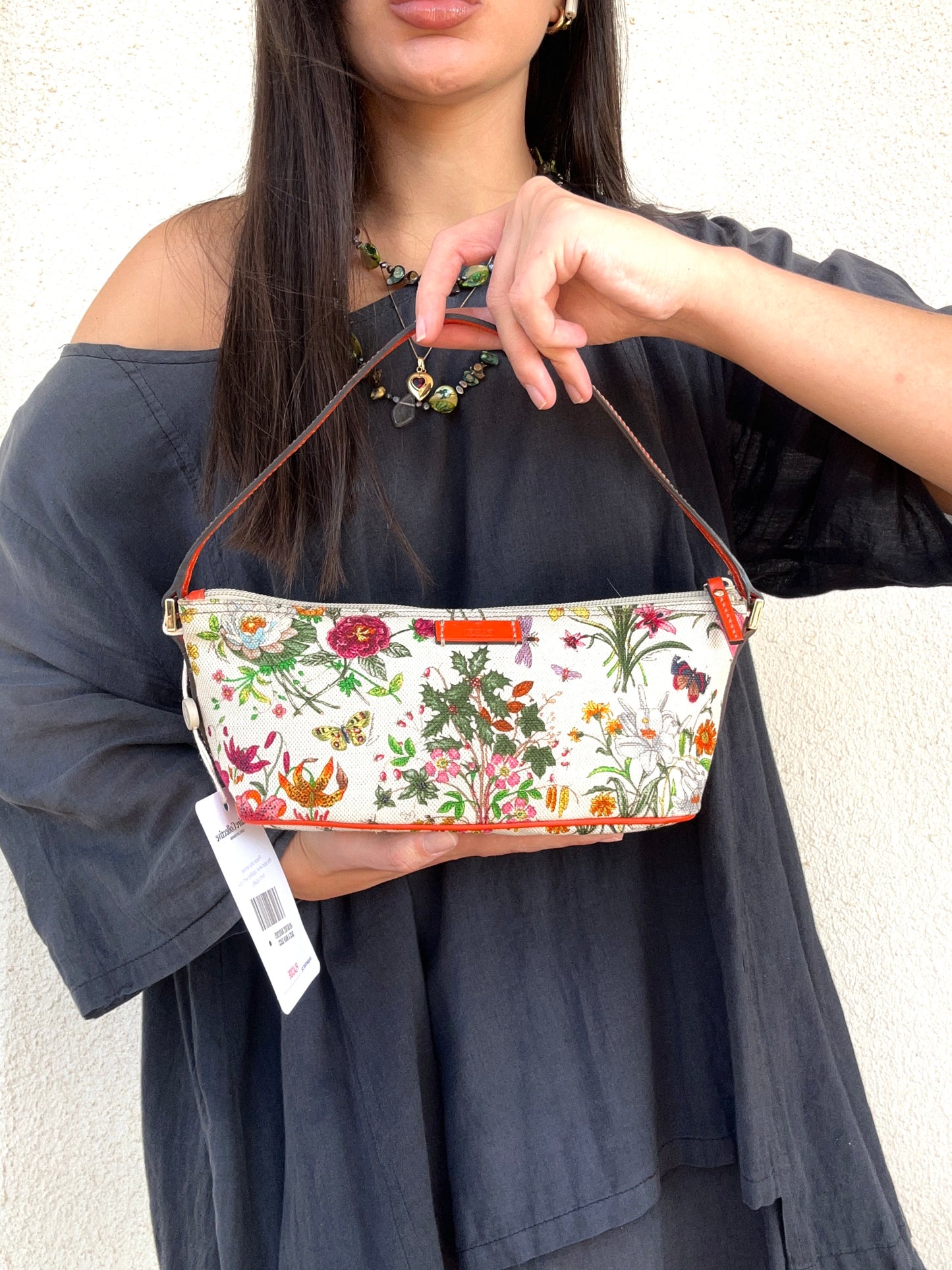 Gucci Boat floreale con parti in pelle arancione fluo