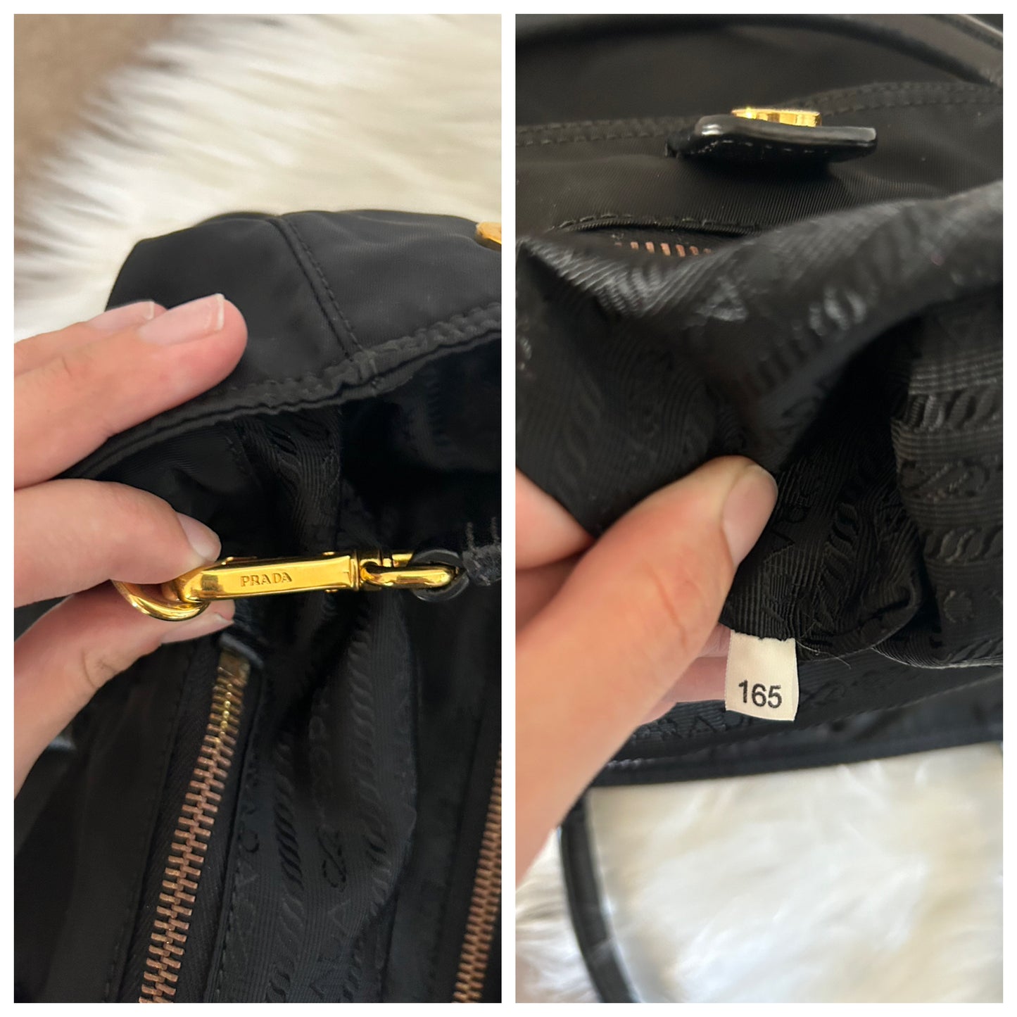 Prada tote nera in nylon e pelle
