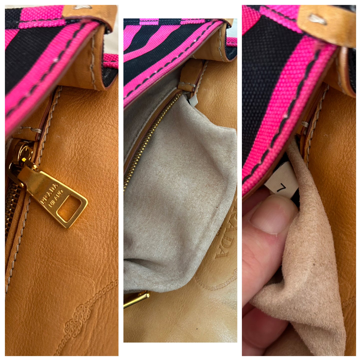 Prada Pochette a righe in tela e pelle