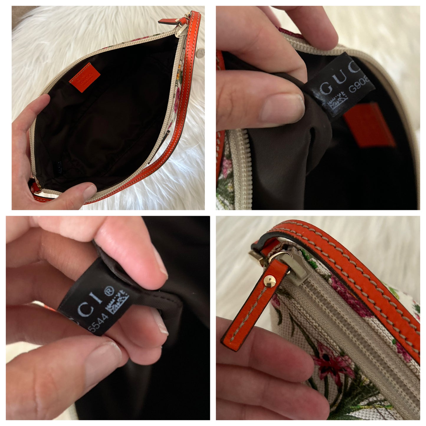 Gucci Boat floreale con parti in pelle arancione fluo