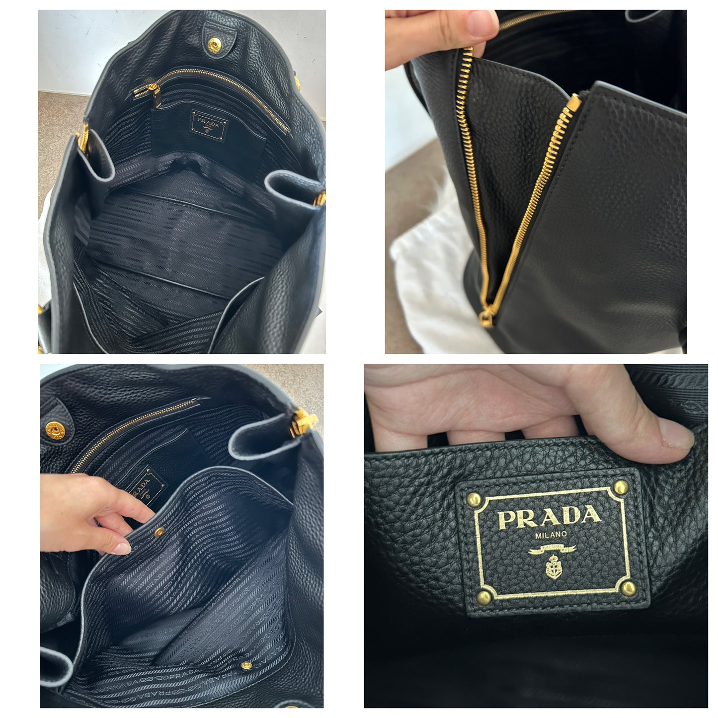 Borsa Prada tote in pelle martellata nera