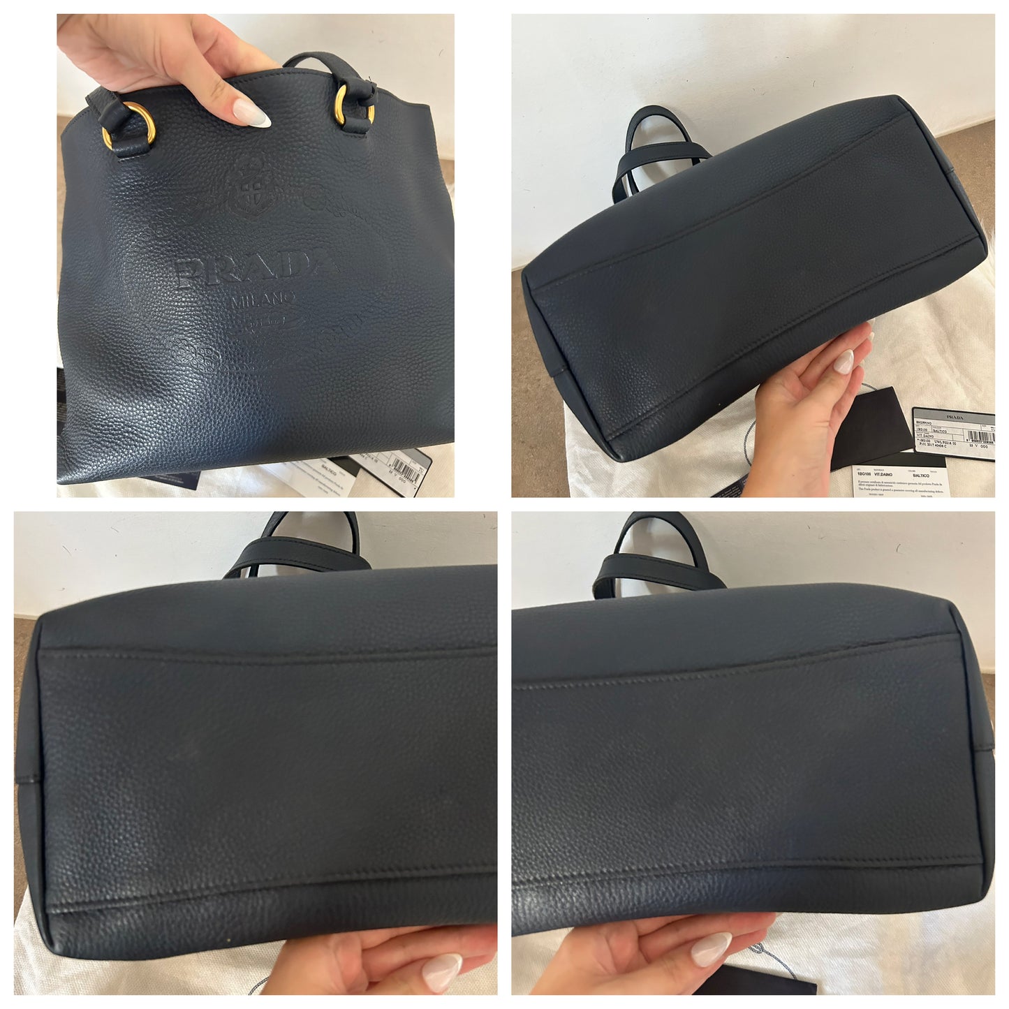 Prada Shopping in pelle blu scuro