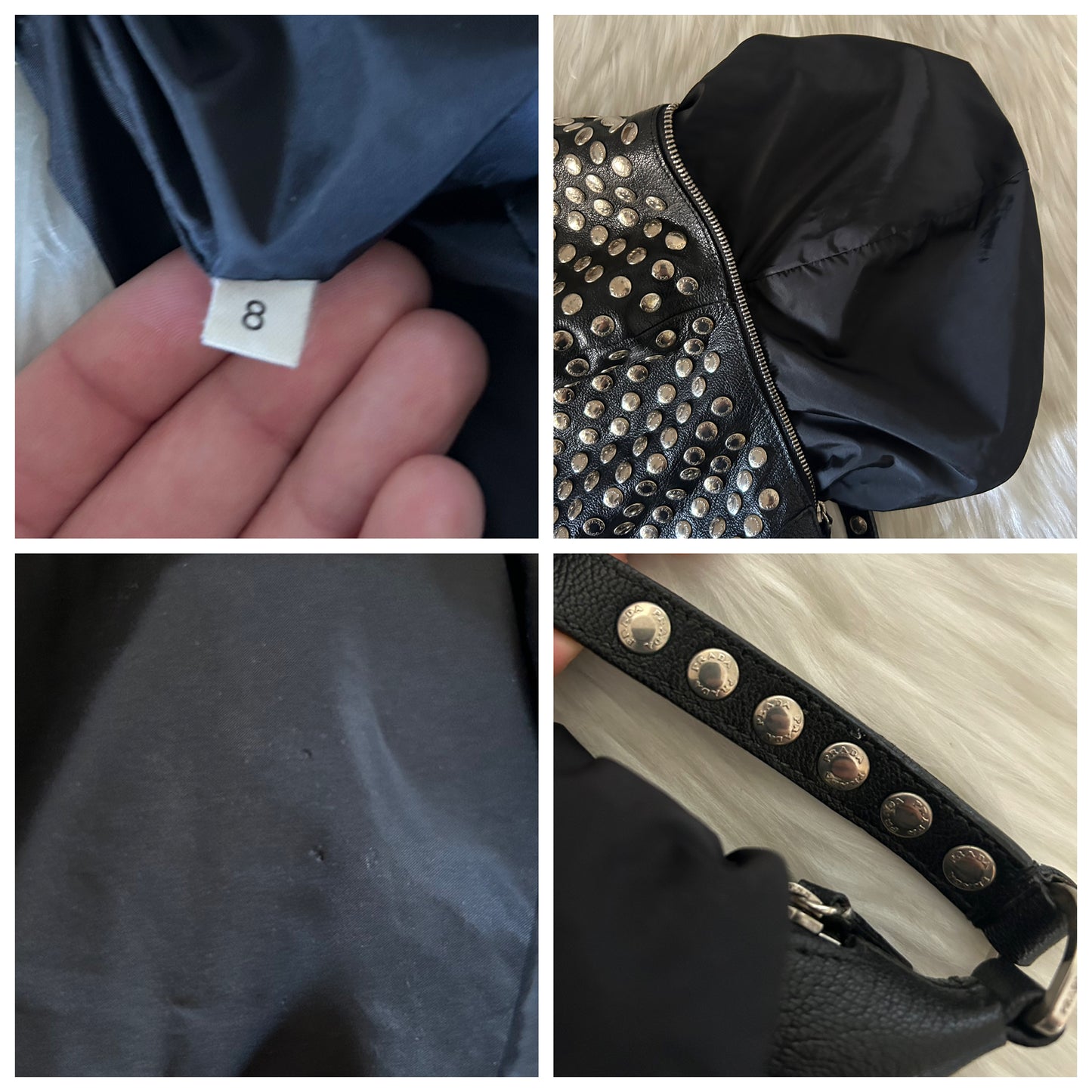Prada Arqué in pelle nera con borchie logate