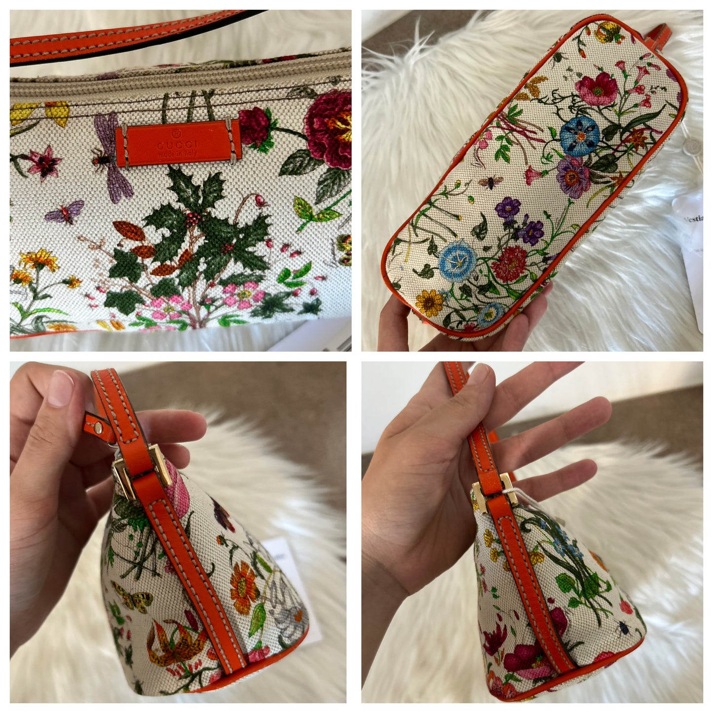 Gucci Boat floreale con parti in pelle arancione fluo