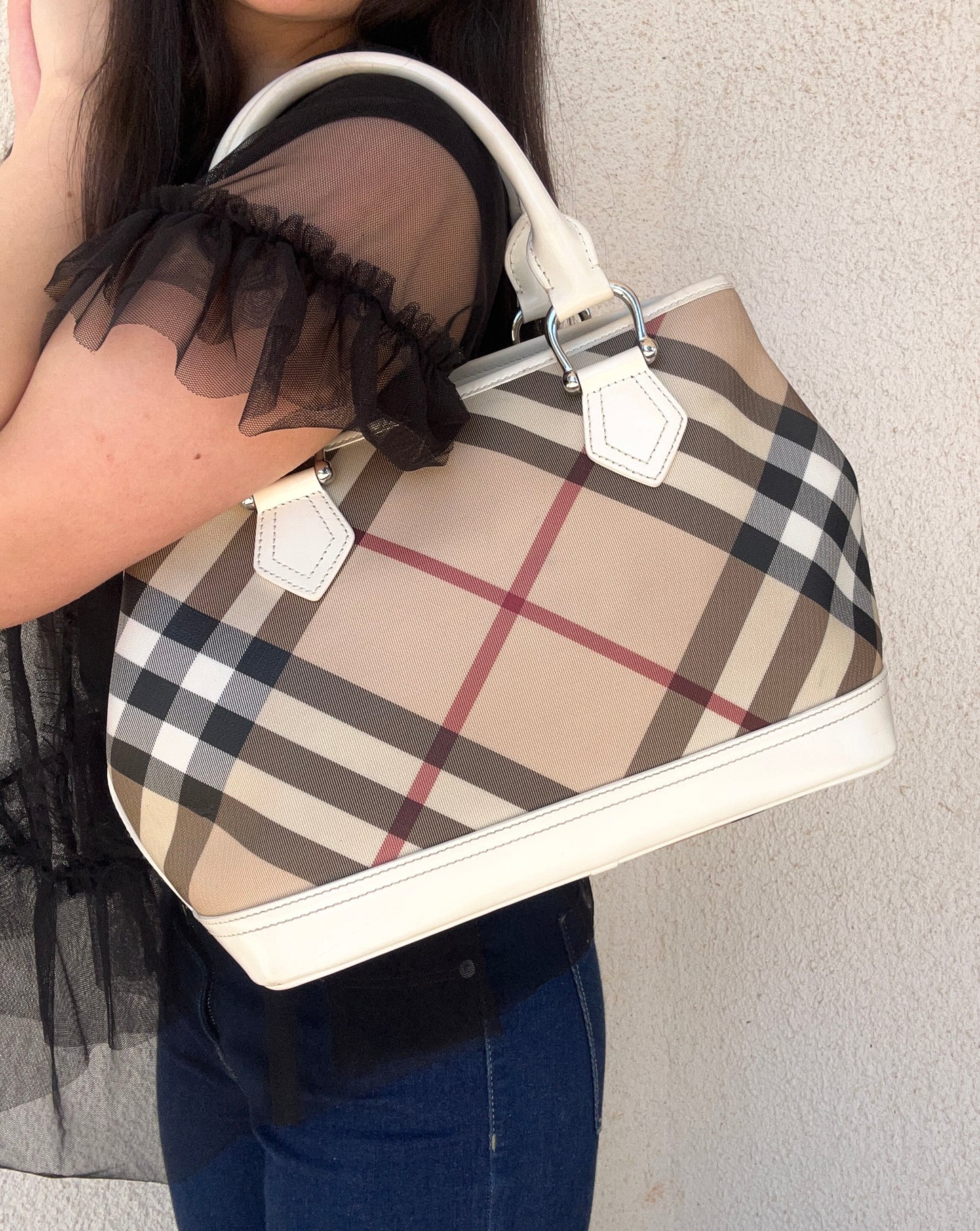 Burberry tote Check e vernice bianca