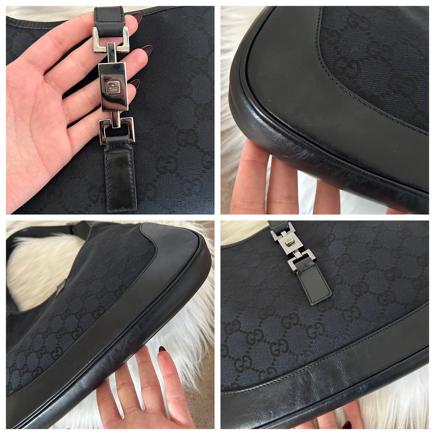 Gucci Jackie vintage taglia media in monogram nera