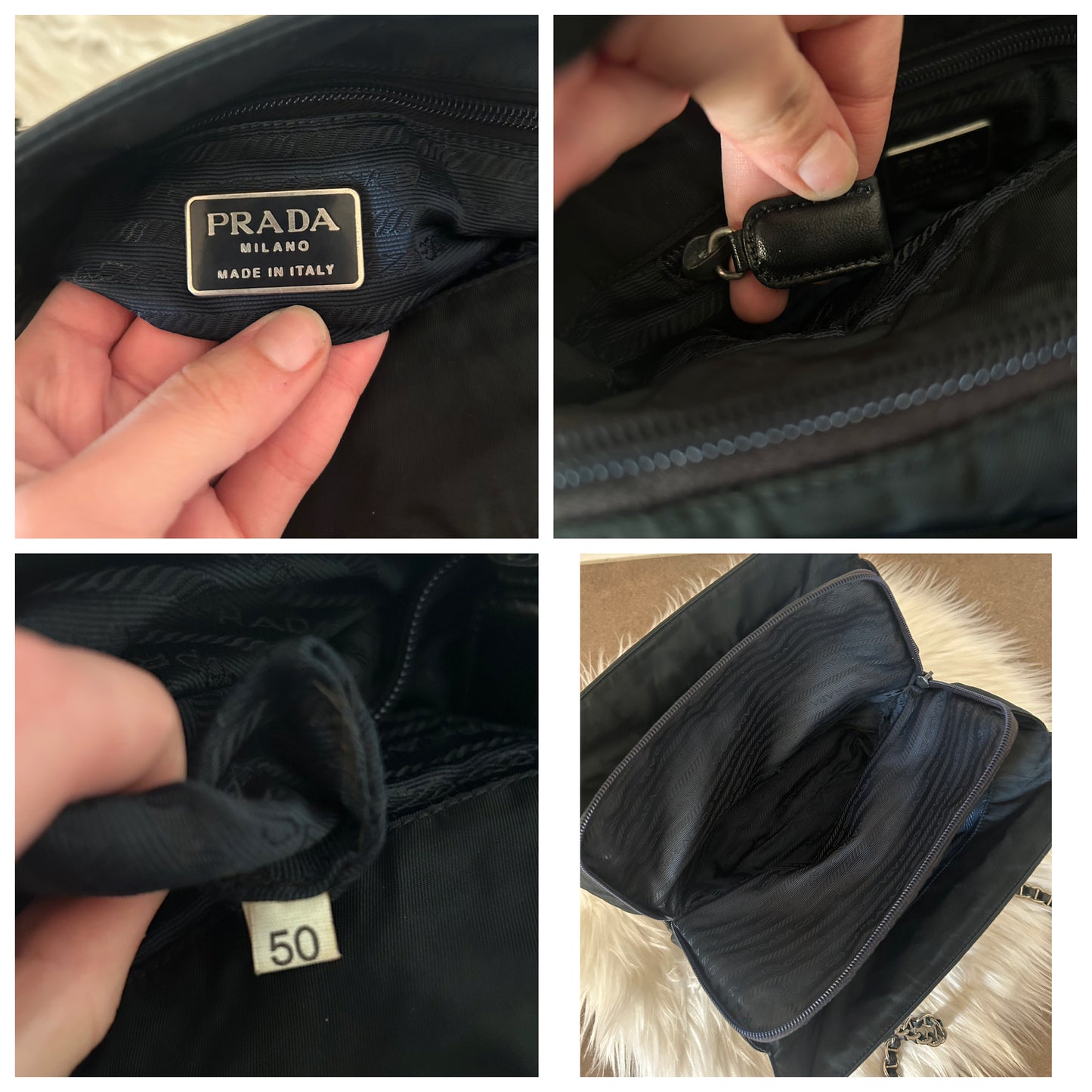 Prada tote in tela nera con catene