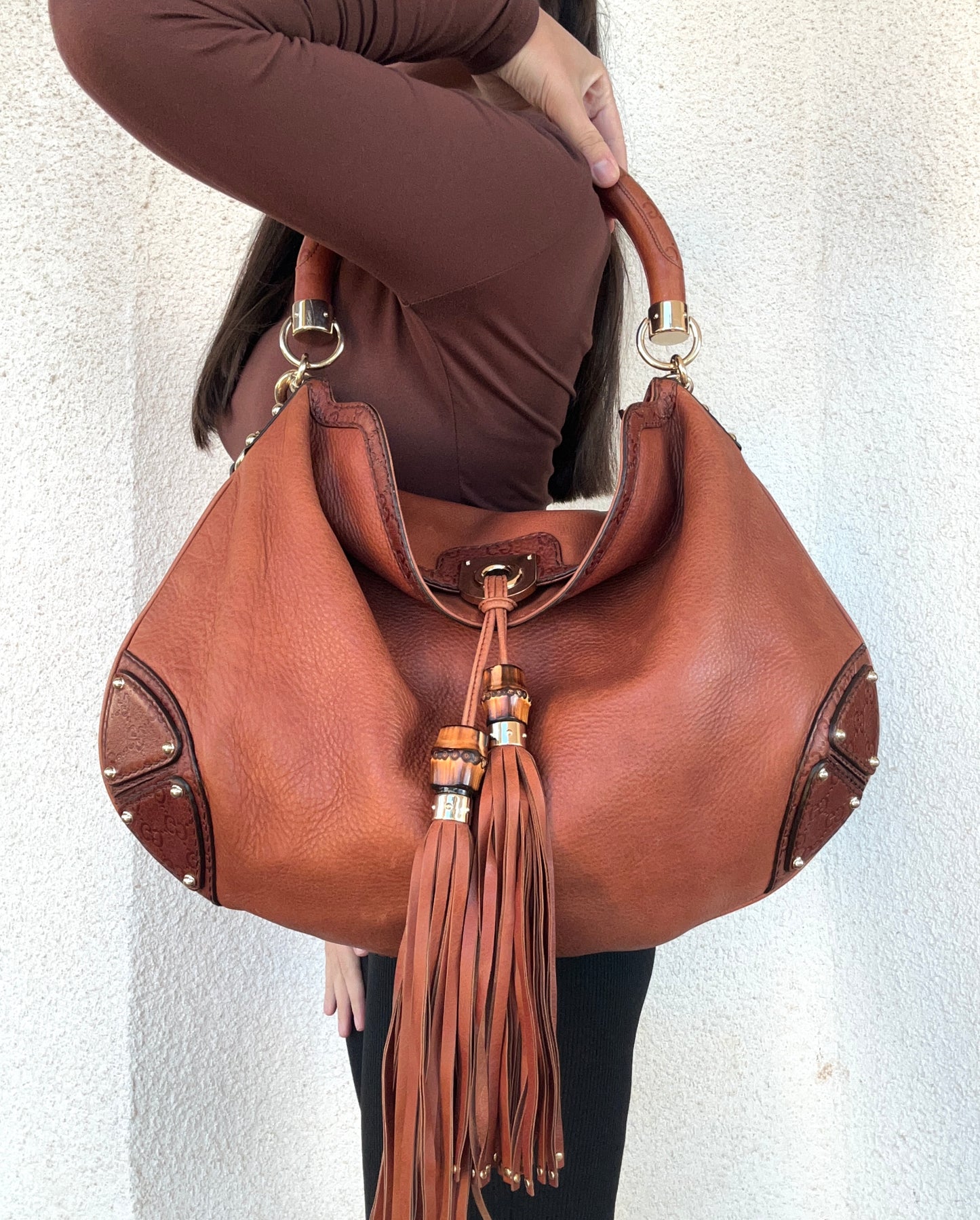 Gucci Indy hobo misura grande in pelle marrone