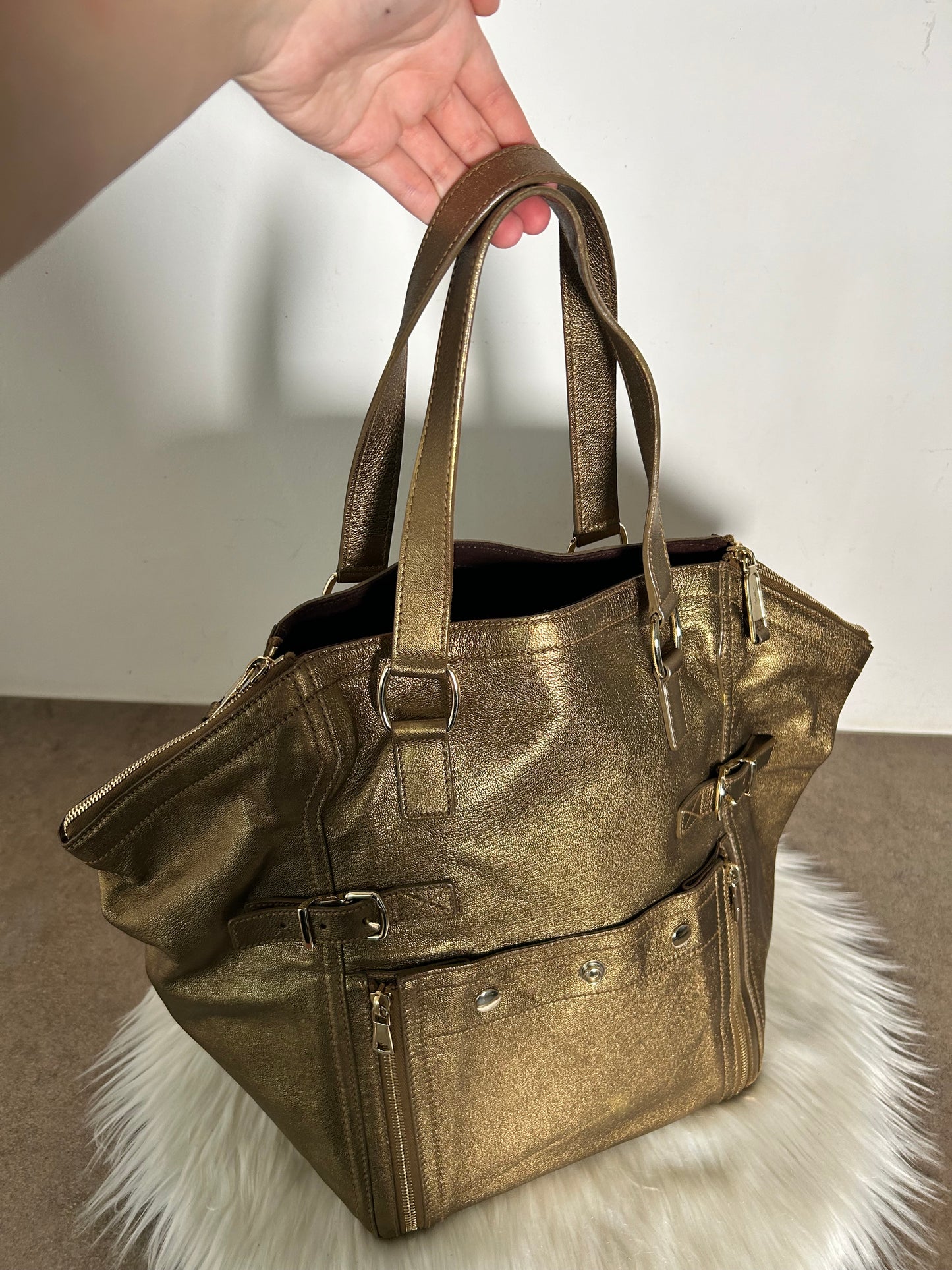 Yves Saint Laurent Downtown in pelle e camoscio dorata