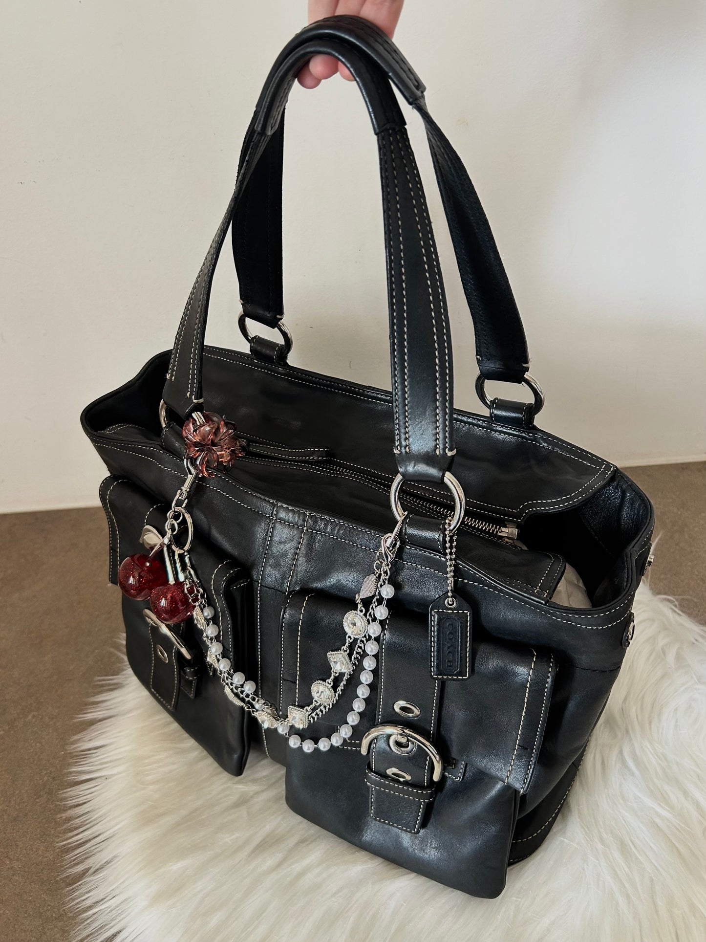 Coach tote bag vintage in pelle nera