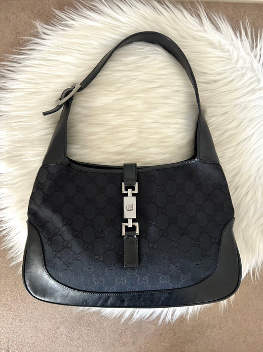 Gucci Jackie vintage taglia media in monogram nera