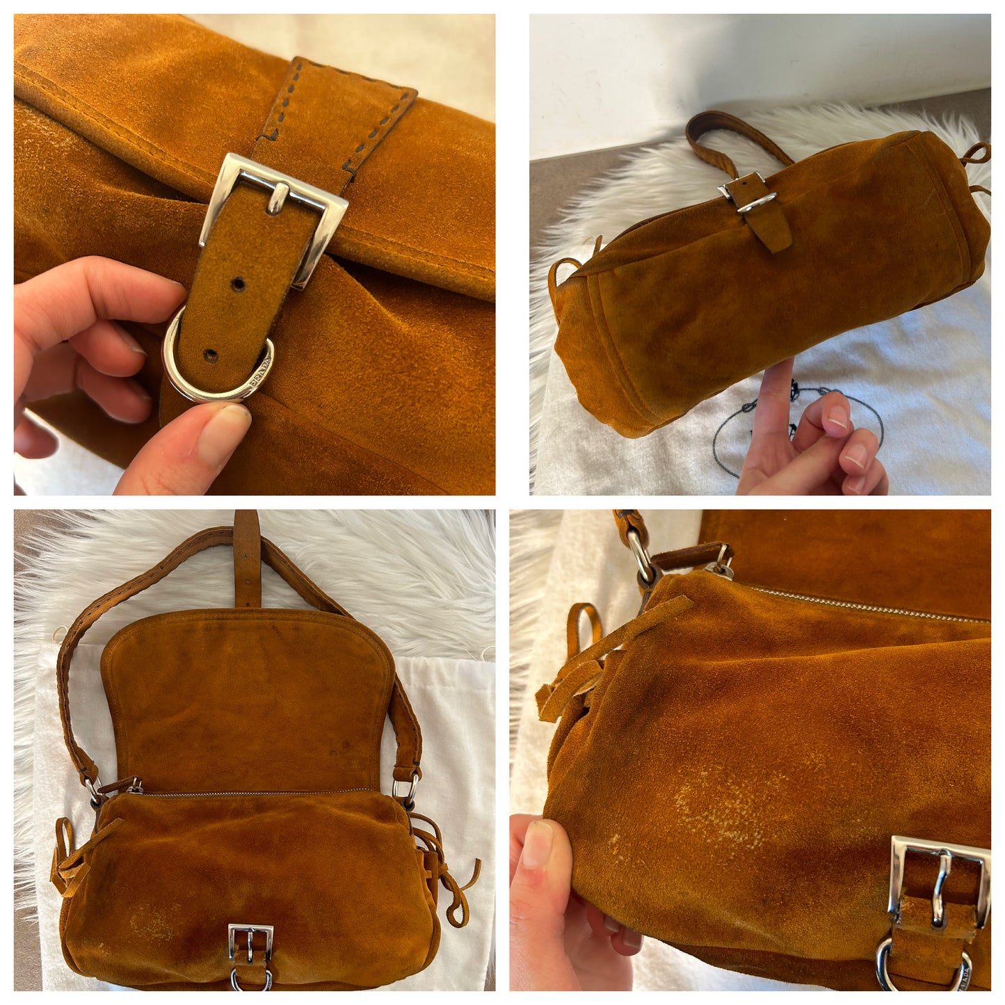 Prada baguette in suede cammello