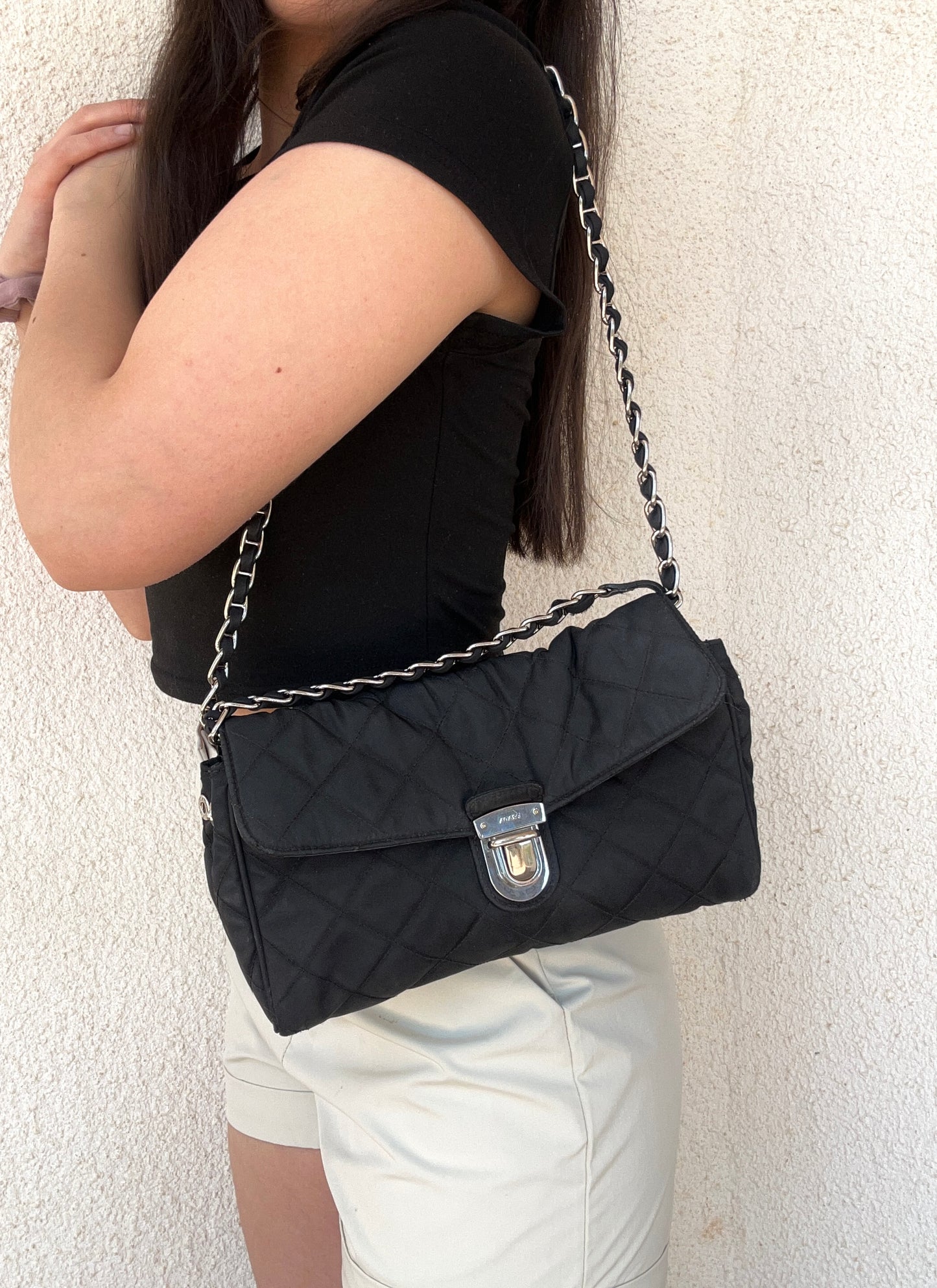 Prada baguette nera nylon trapuntata