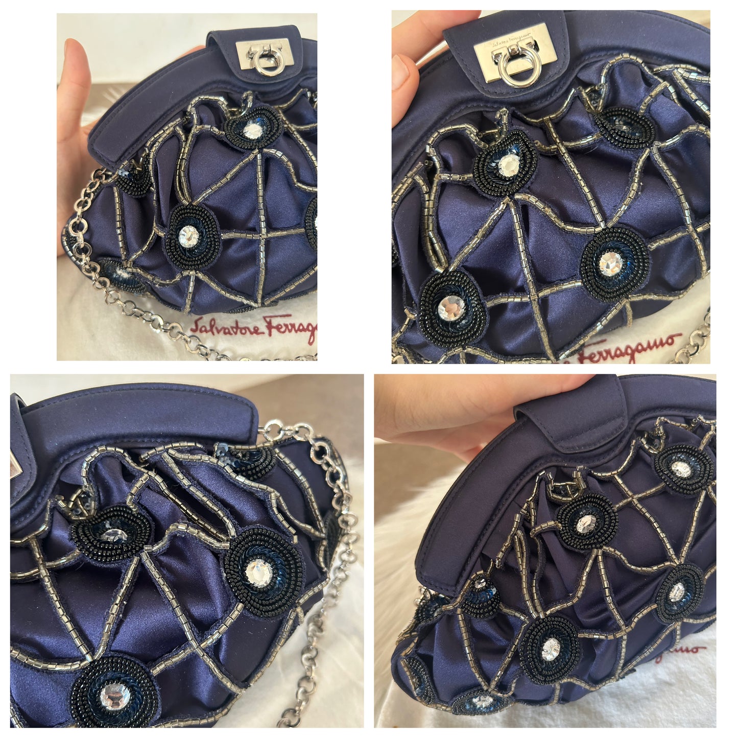 Pochette Salvatore Ferragamo in raso blu
