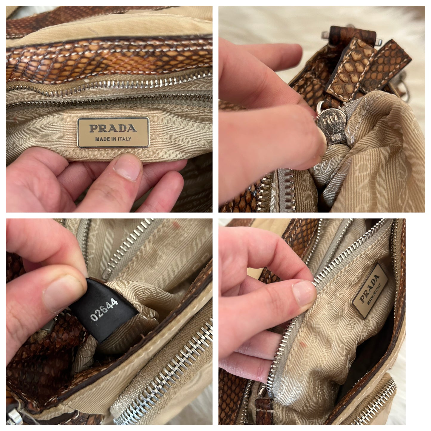 Prada Multipocket baguette in pelle di pitone e nylon