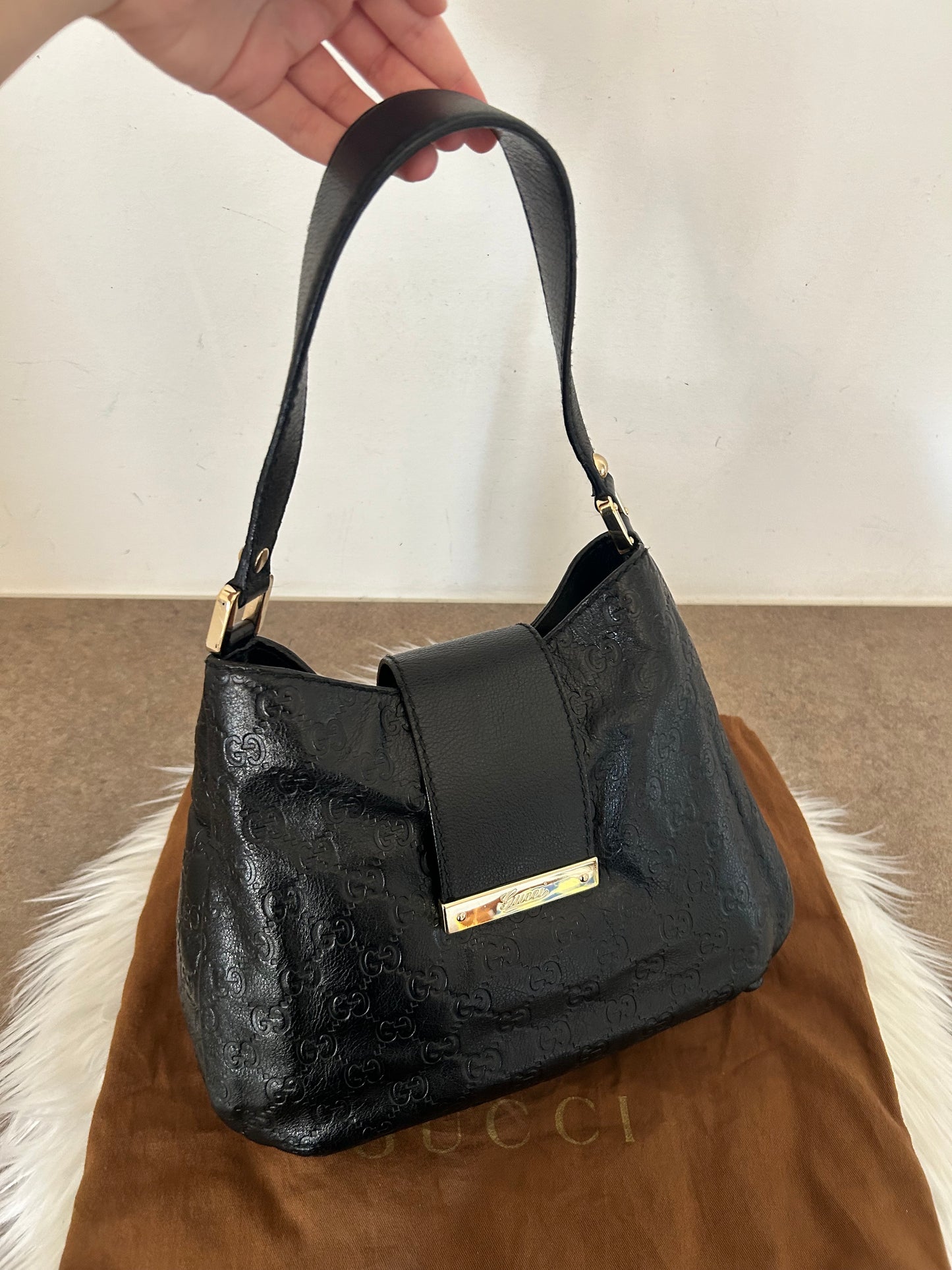 Gucci mini tote monogram Guccissima in pelle nera