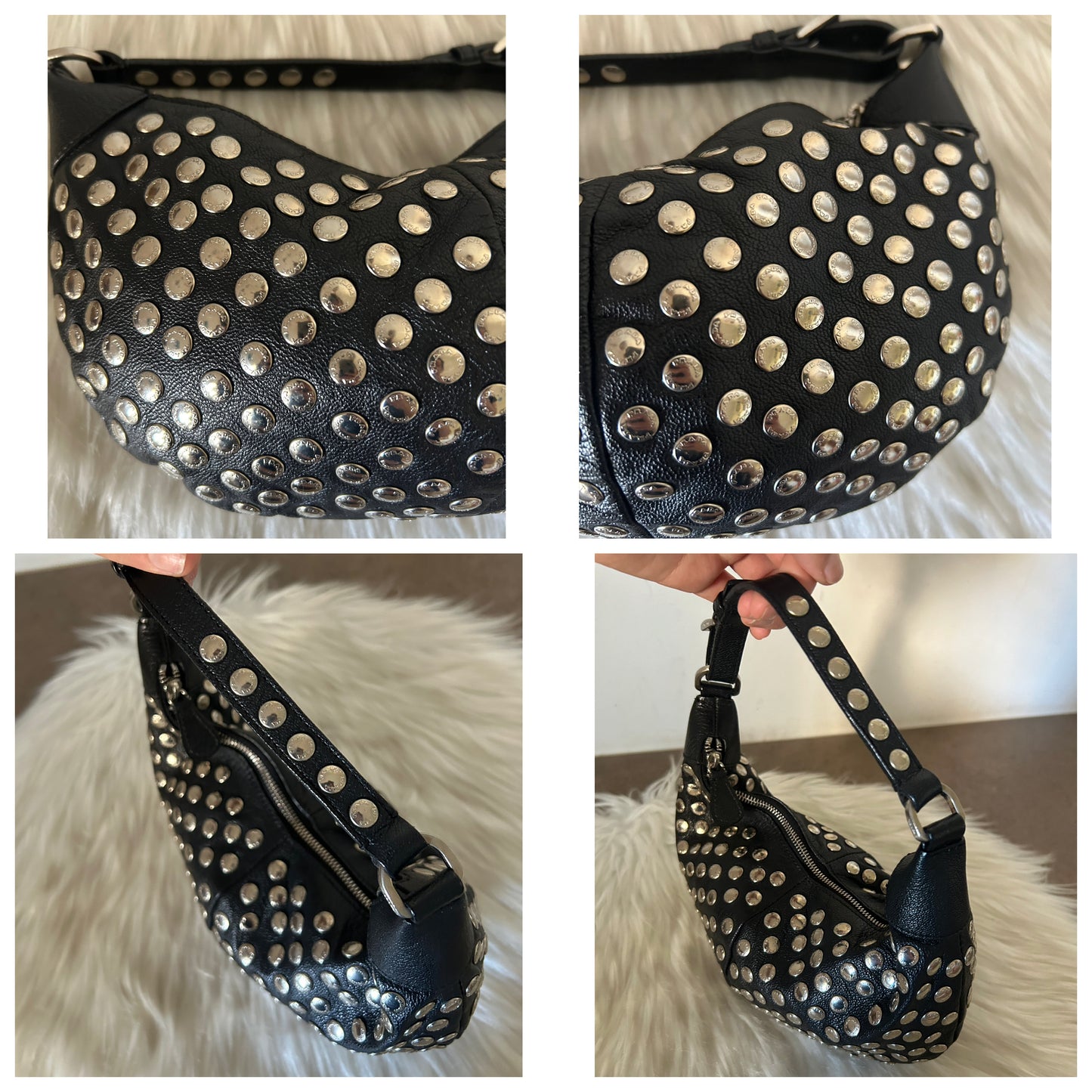 Prada Arqué in pelle nera con borchie logate
