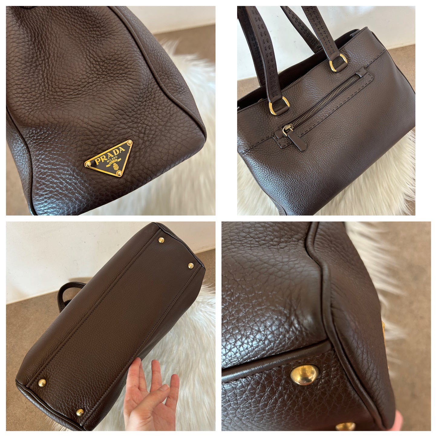 Prada tote in pelle marrone scuro