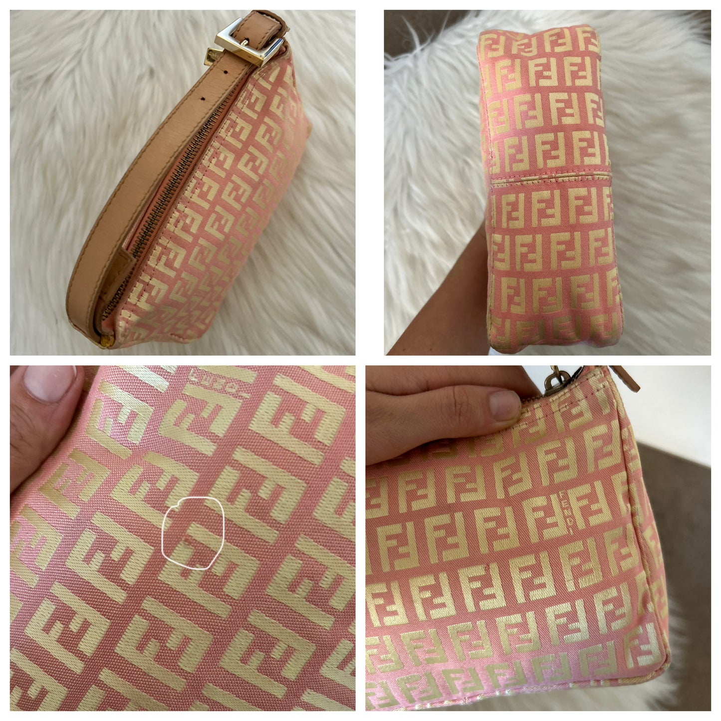 Fendi baguette rosa e panna in monogram zucchino